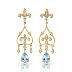 Fleur de Lis Chandelier Earrings studs with topaz in silver, gold