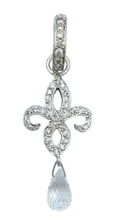 Fleur De Lis Dangle Earrings with Diamonds and Briolette Topaz in 18 Karat Gold