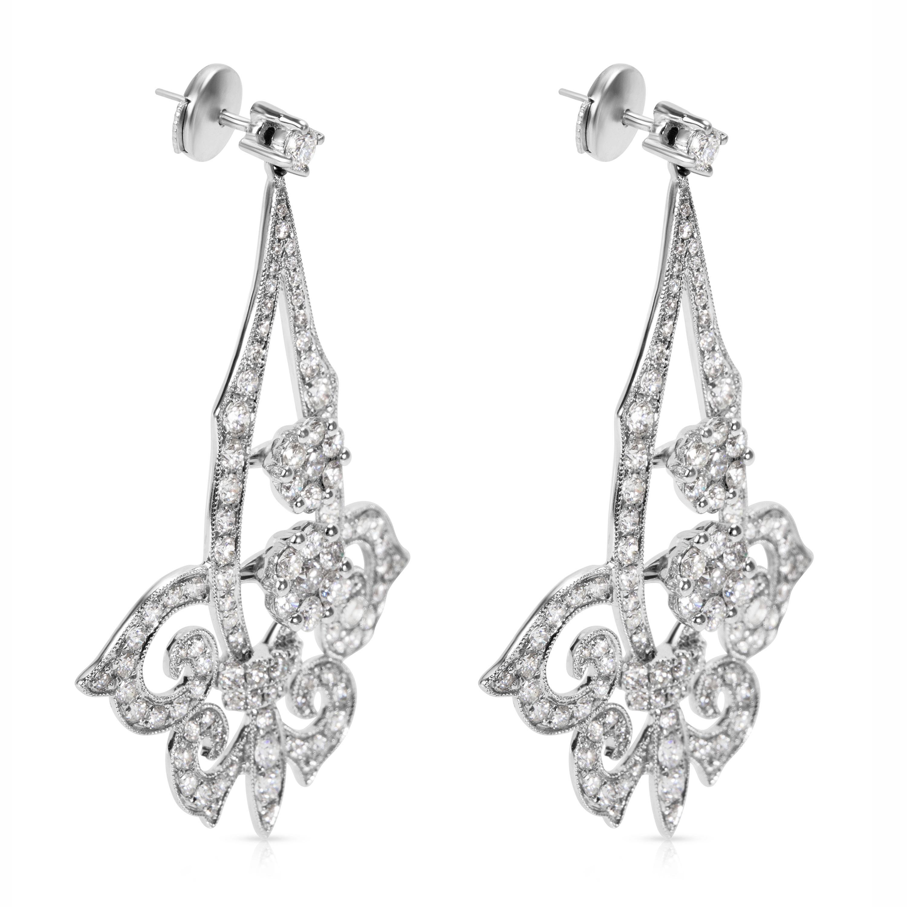 These earrings are brand new and unworn. The earrings measure 1.75 inches in length.

Stone Type: Diamond
# of Stones: 278
Stone Weight: 4.65 ctw
Stone Shape: Round
Stone Color: F-G 
Stone Clarity: VS1-VS2