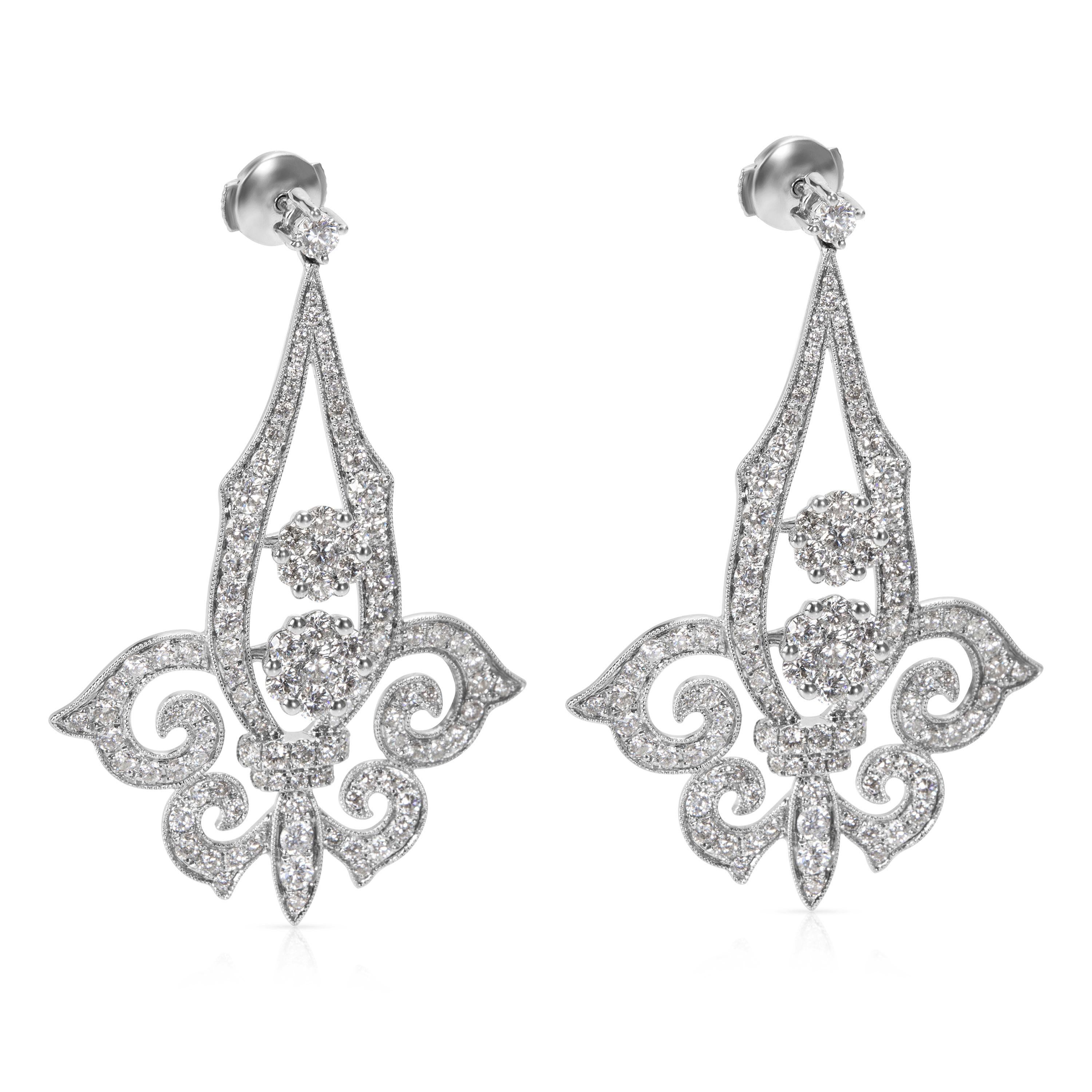 Fleur de Lis Diamond Earrings in 18K White Gold (4.65 CTW)