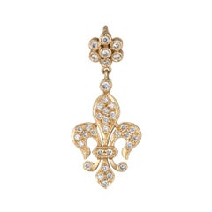 Fleur de Lis Diamond Pendant Charm Estate 18 Karat Gold Vintage Fine Jewelry