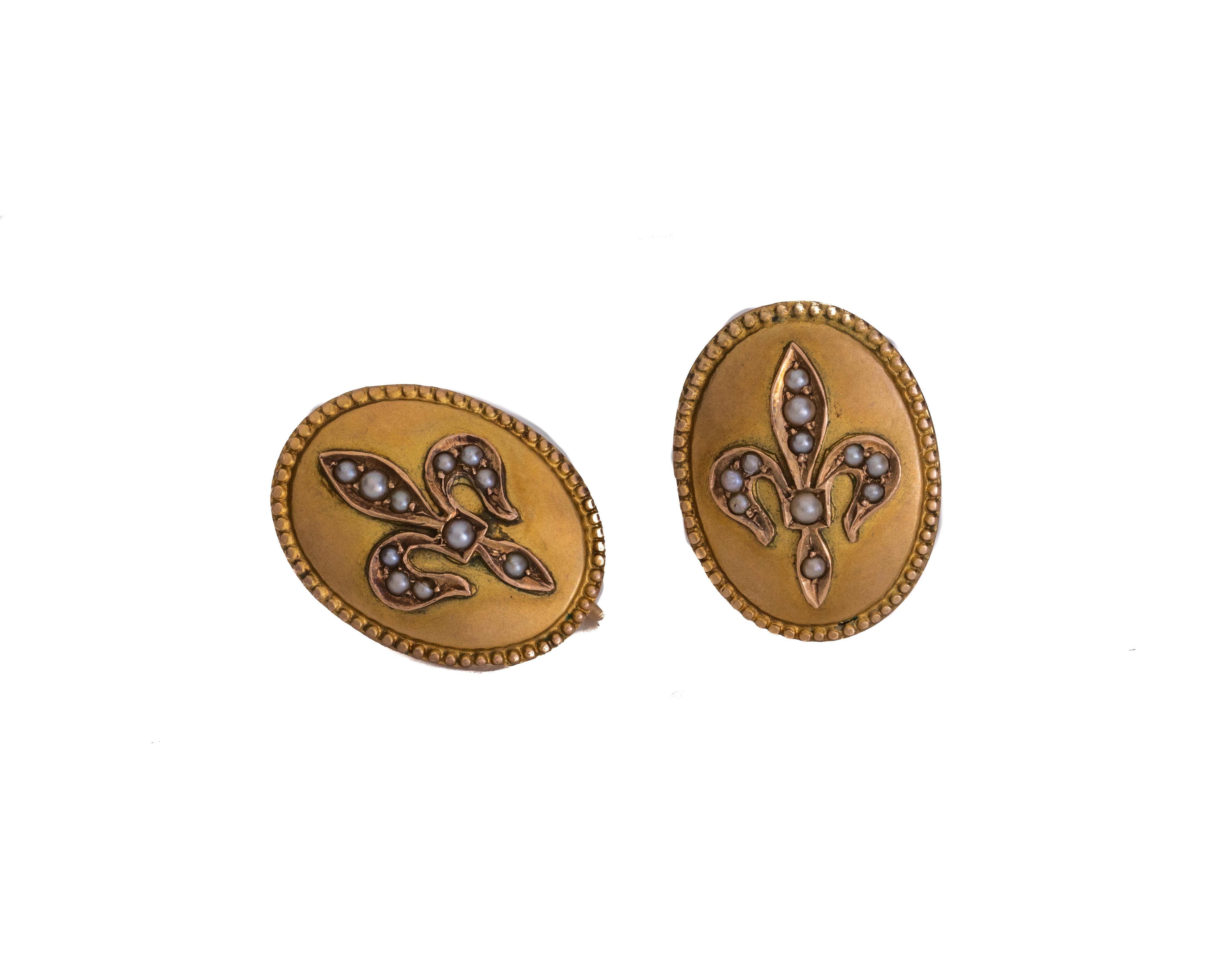 Fleur-de-Lis-Ohrringe aus 14 Karat Gold (Art déco) im Angebot