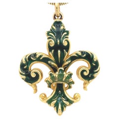 Fleur-de-Lis Enamel Gold Pendant