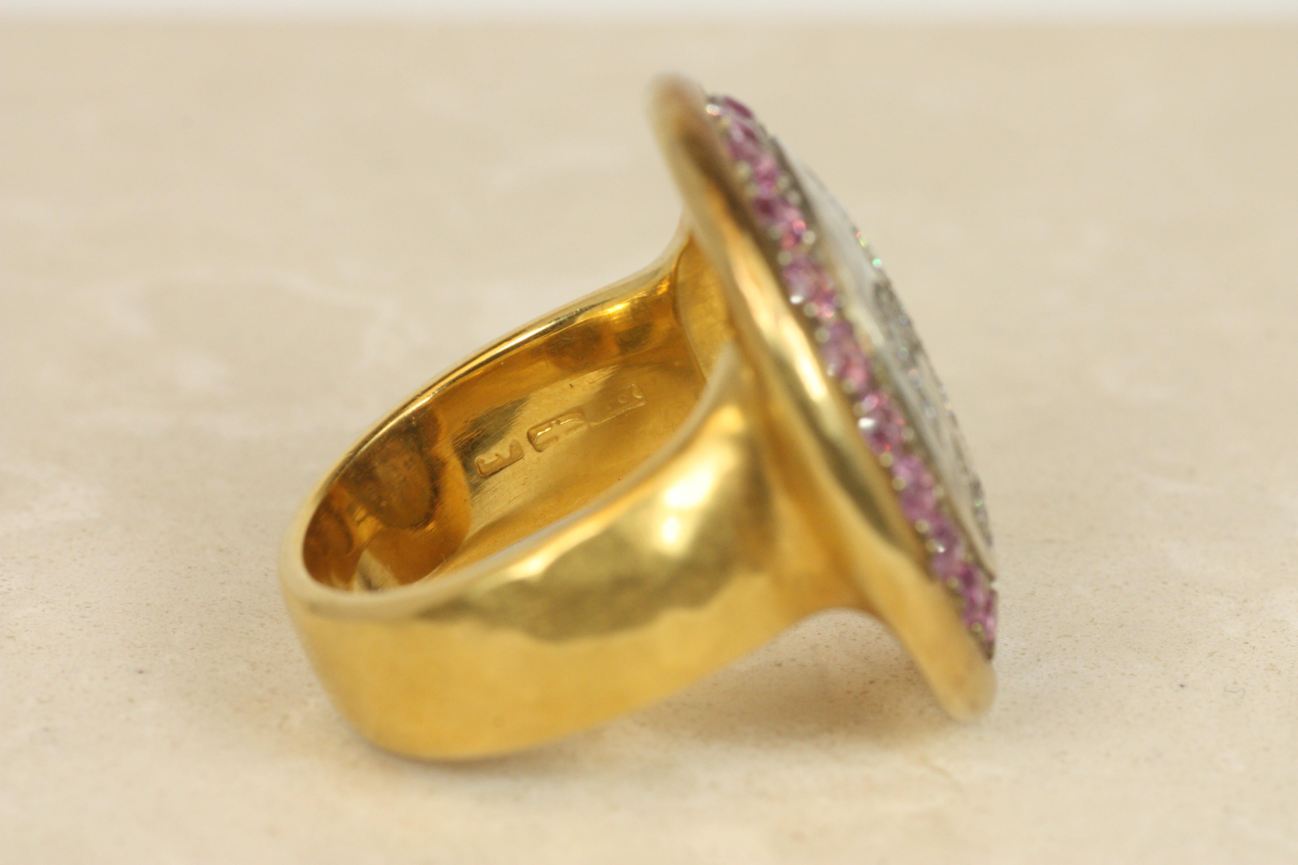 Fleur-De-Lis Ring – Diamonds & Pink Sapphires in 22K Gold & Silver For Sale 2