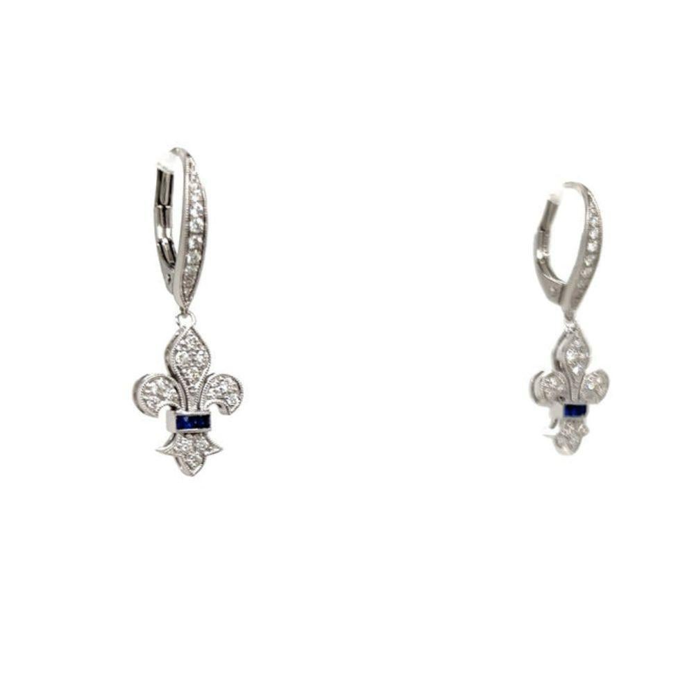 Fleur De Lis Sapphire Earrings In New Condition For Sale In Derby, NY