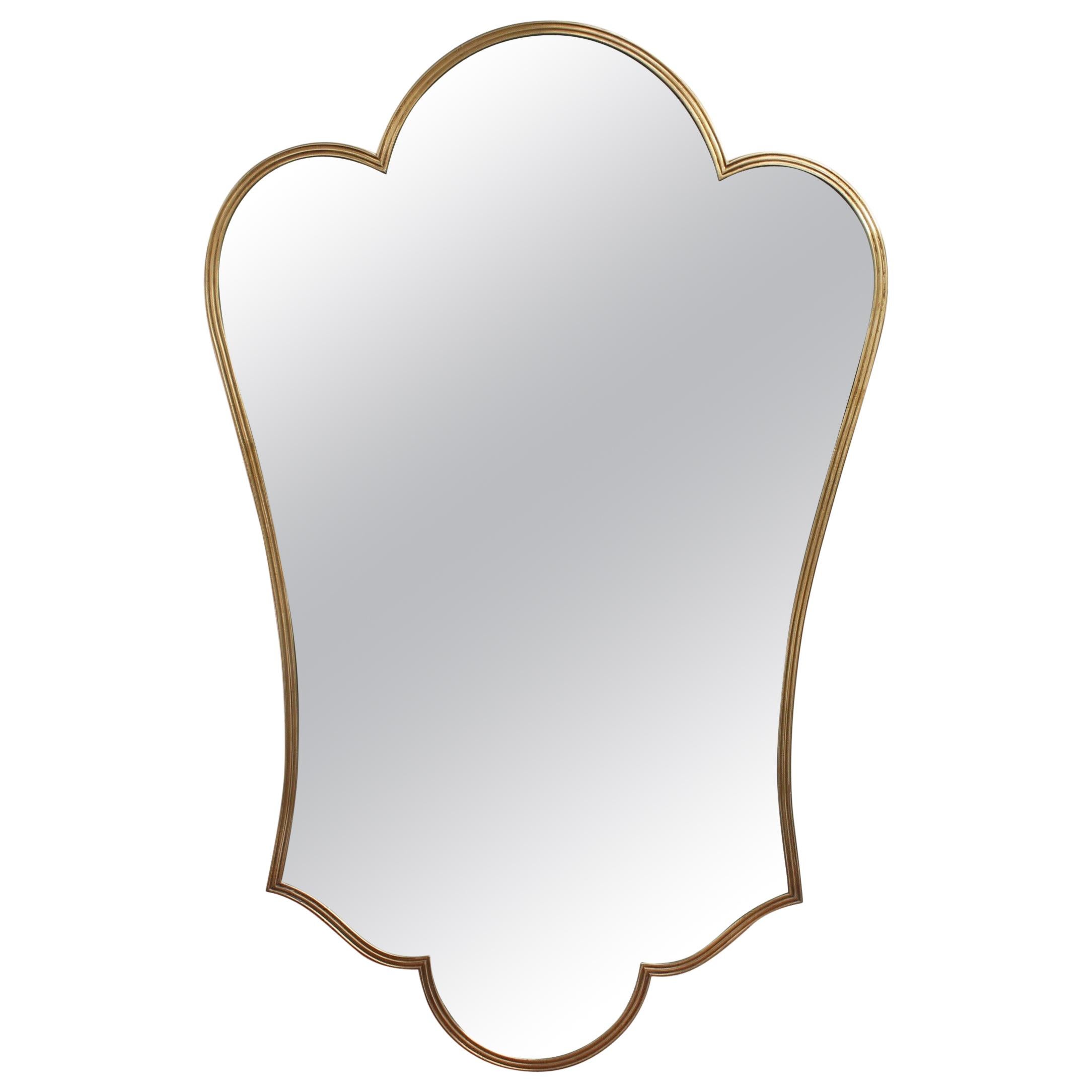 Fleur-de-lis Shaped Italian Wall Mirror with Brass Frame, 
circa 1950s
