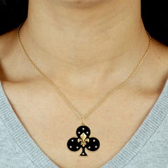 Fleur De Lis Symbol Pendant With Diamonds & Black Enamel Made In 14K White Gold