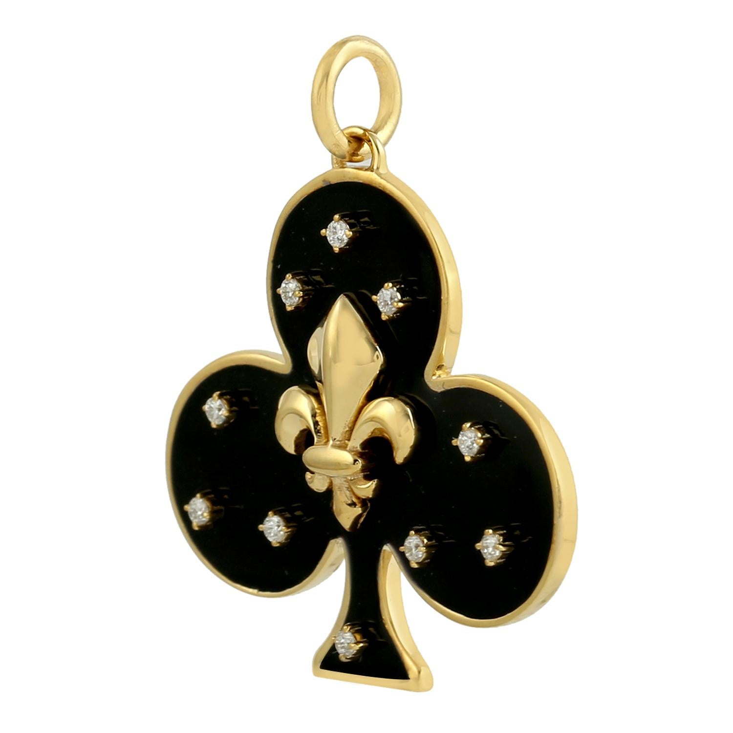 Ciondolo con simbolo Fleur De Lis, diamanti e smalto nero in oro bianco 14 carati In condizioni Nuovo in vendita a New York, NY