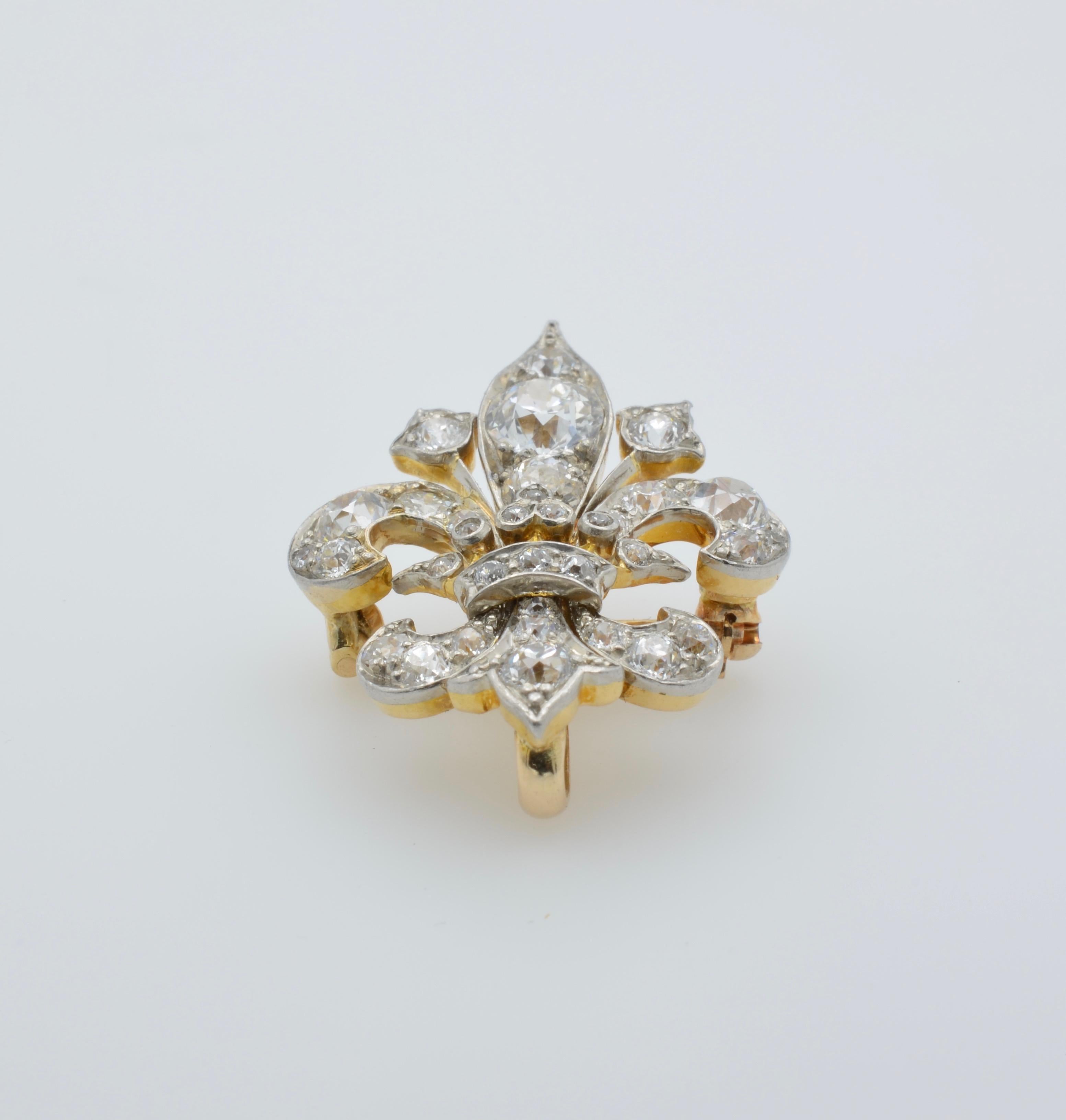 Fleur de Lys Old Mine Cut Diamond Gold Brooch From Fraser 3