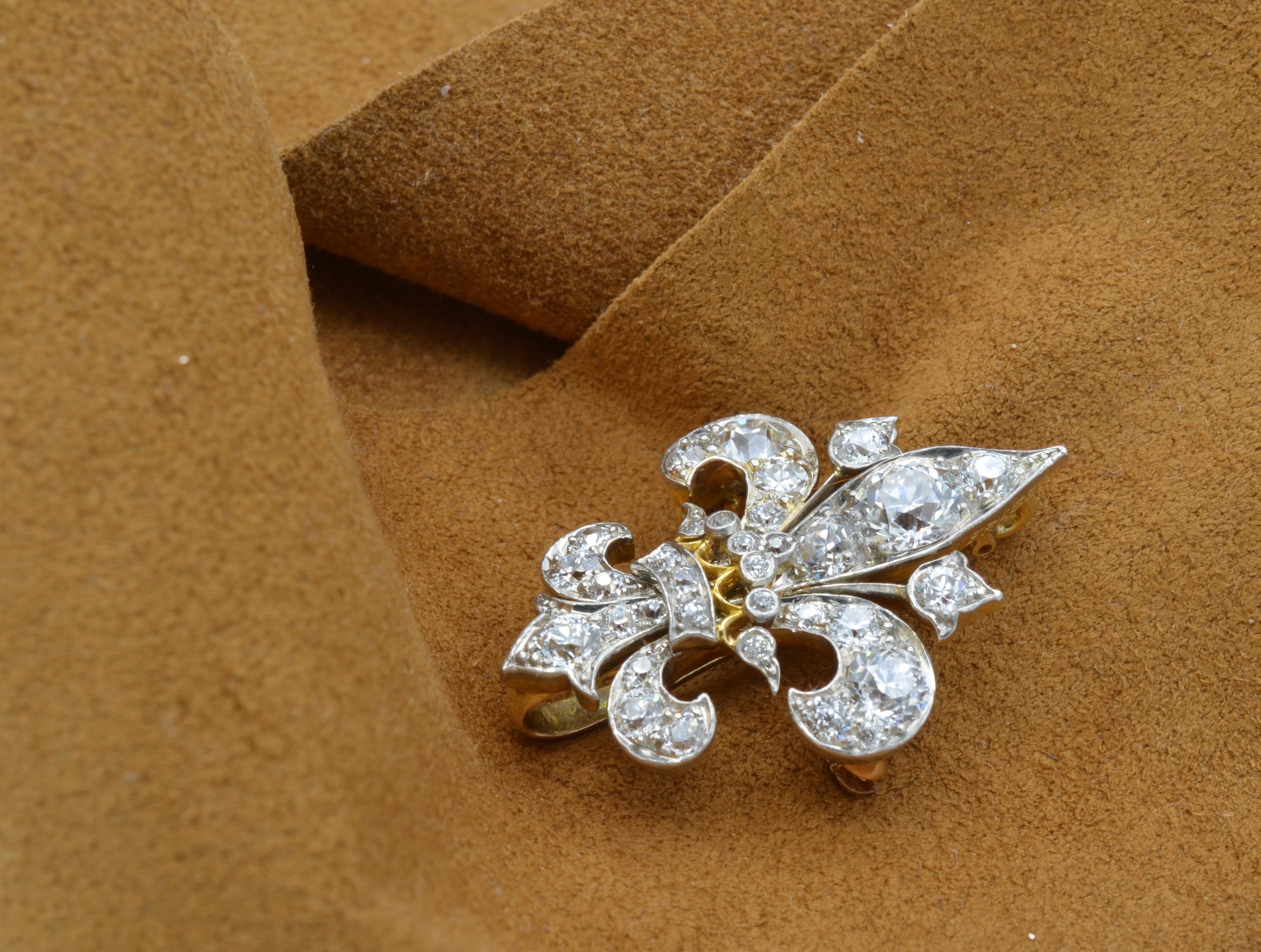 Fleur de Lys Old Mine Cut Diamond Gold Brooch From Fraser 5