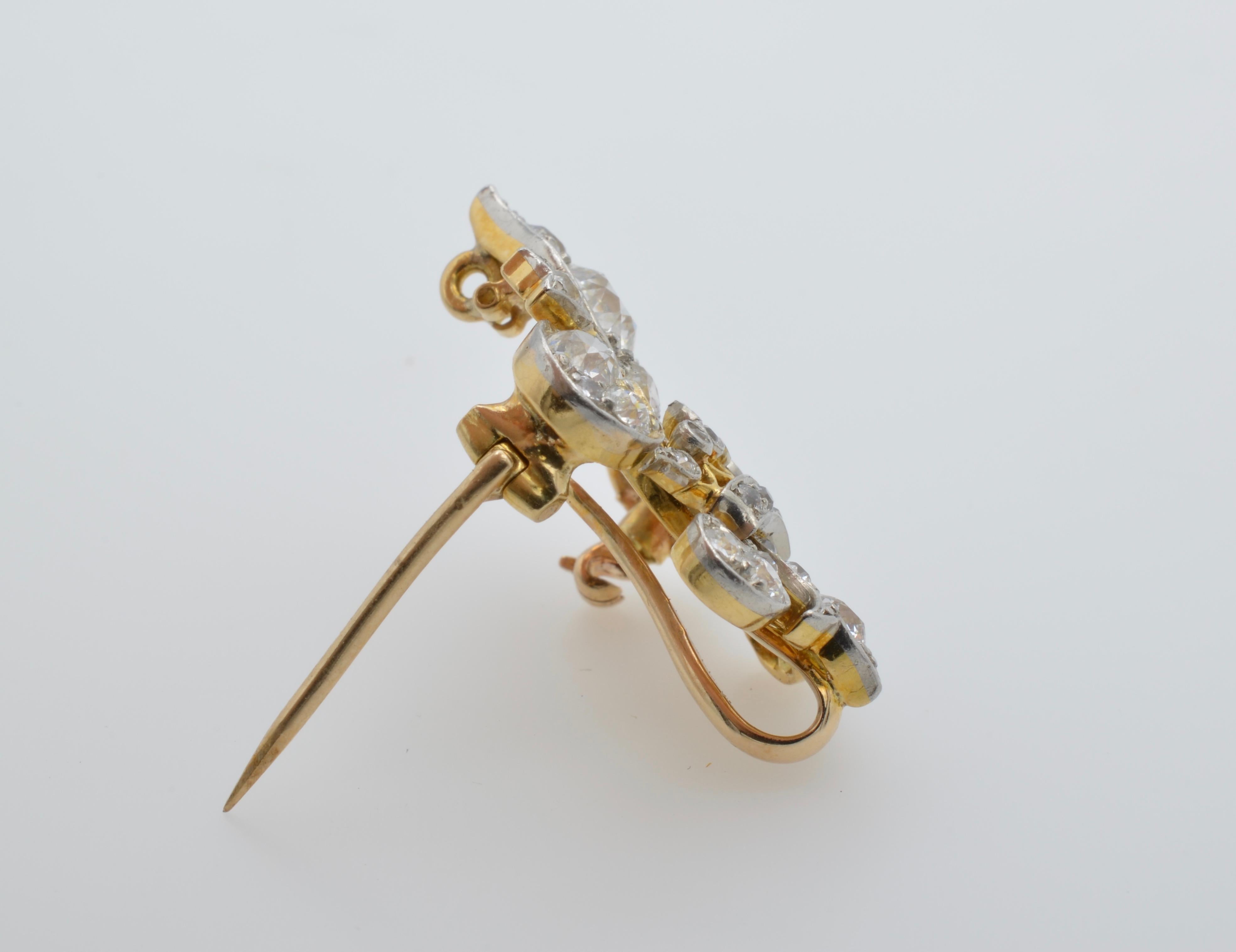 Fleur de Lys Old Mine Cut Diamond Gold Brooch From Fraser In Excellent Condition In Berkeley, CA