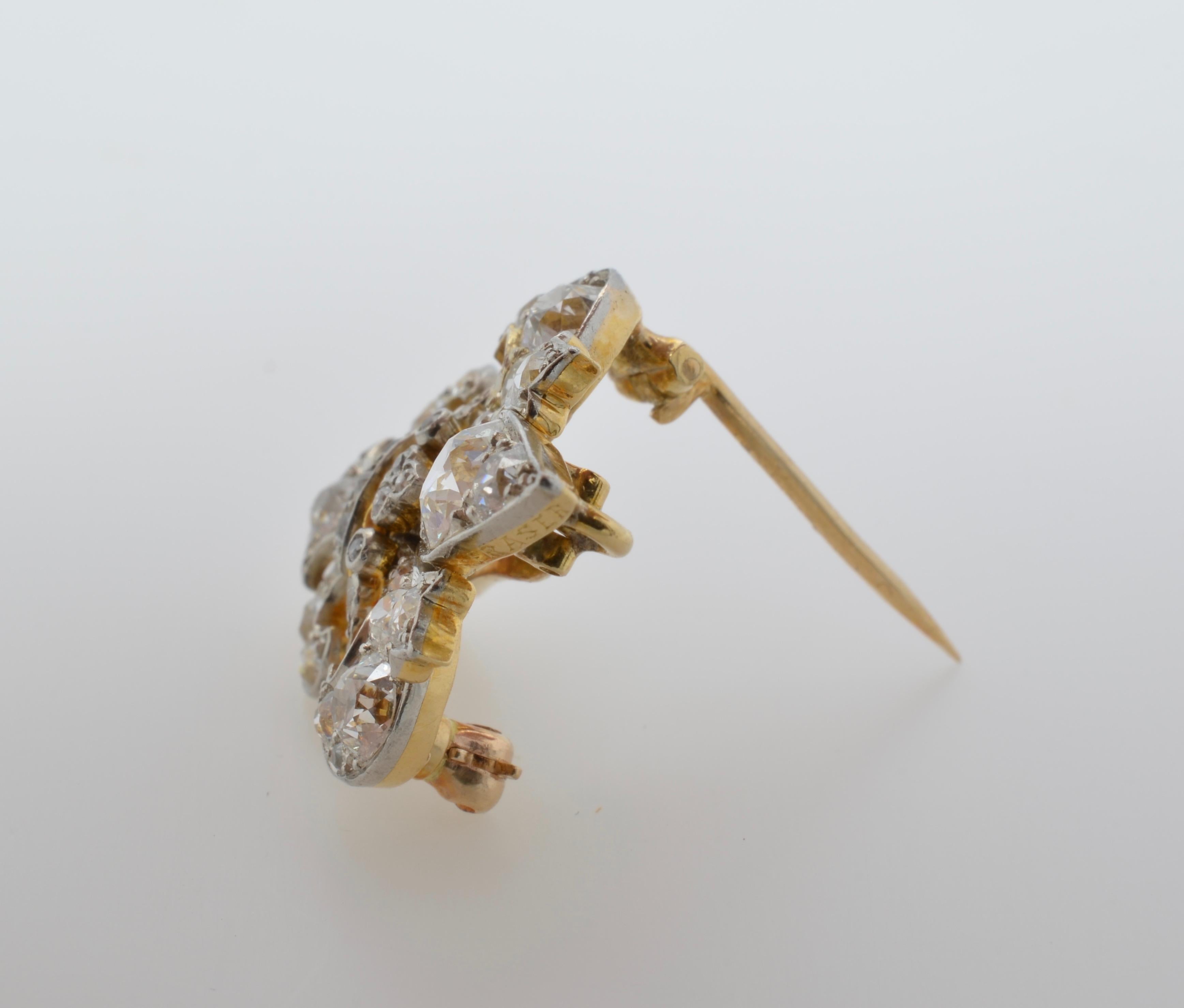 Fleur de Lys Old Mine Cut Diamond Gold Brooch From Fraser 1