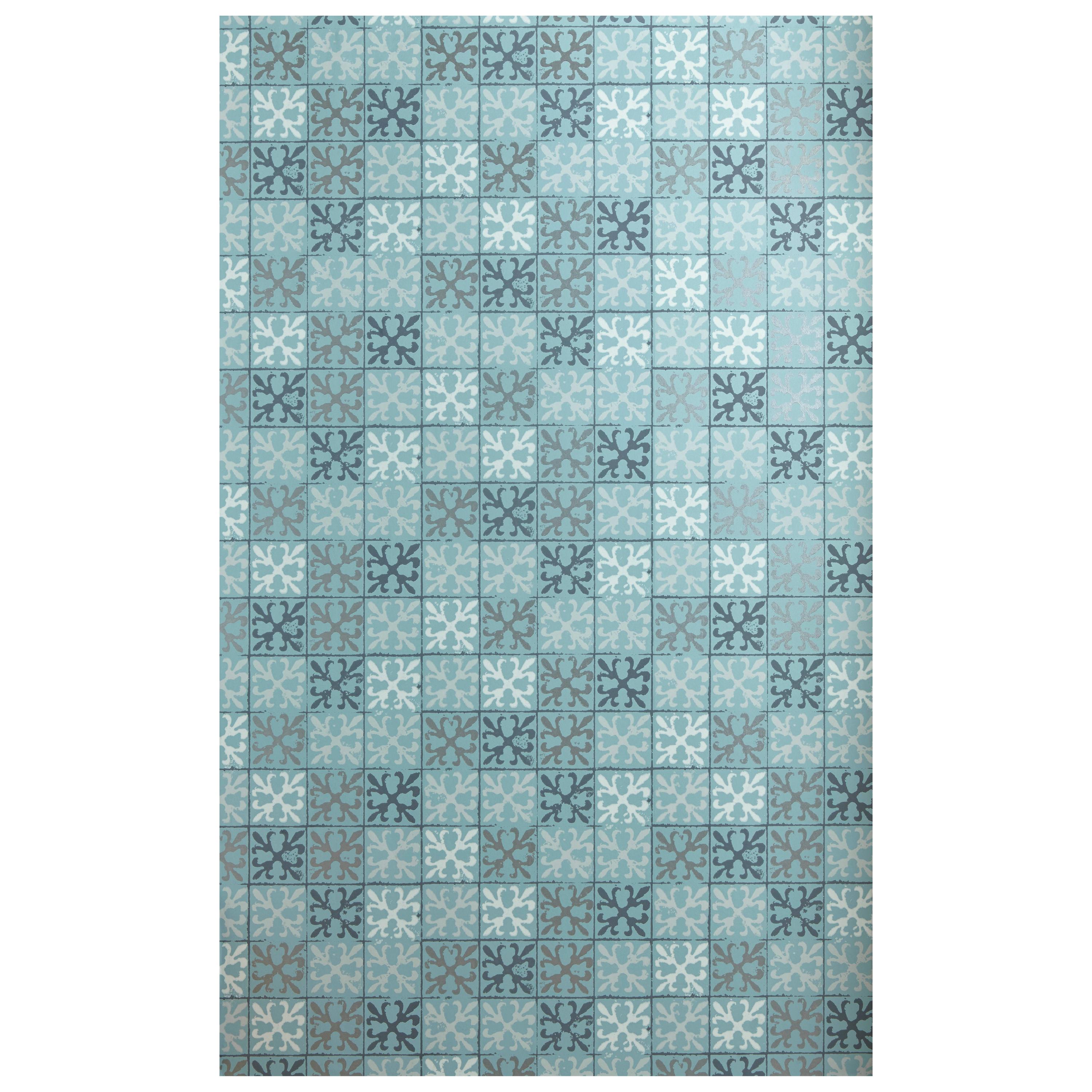 'Fleur-de-Lys Tile' Contemporary, Traditional Wallpaper in Canteen Blue For Sale