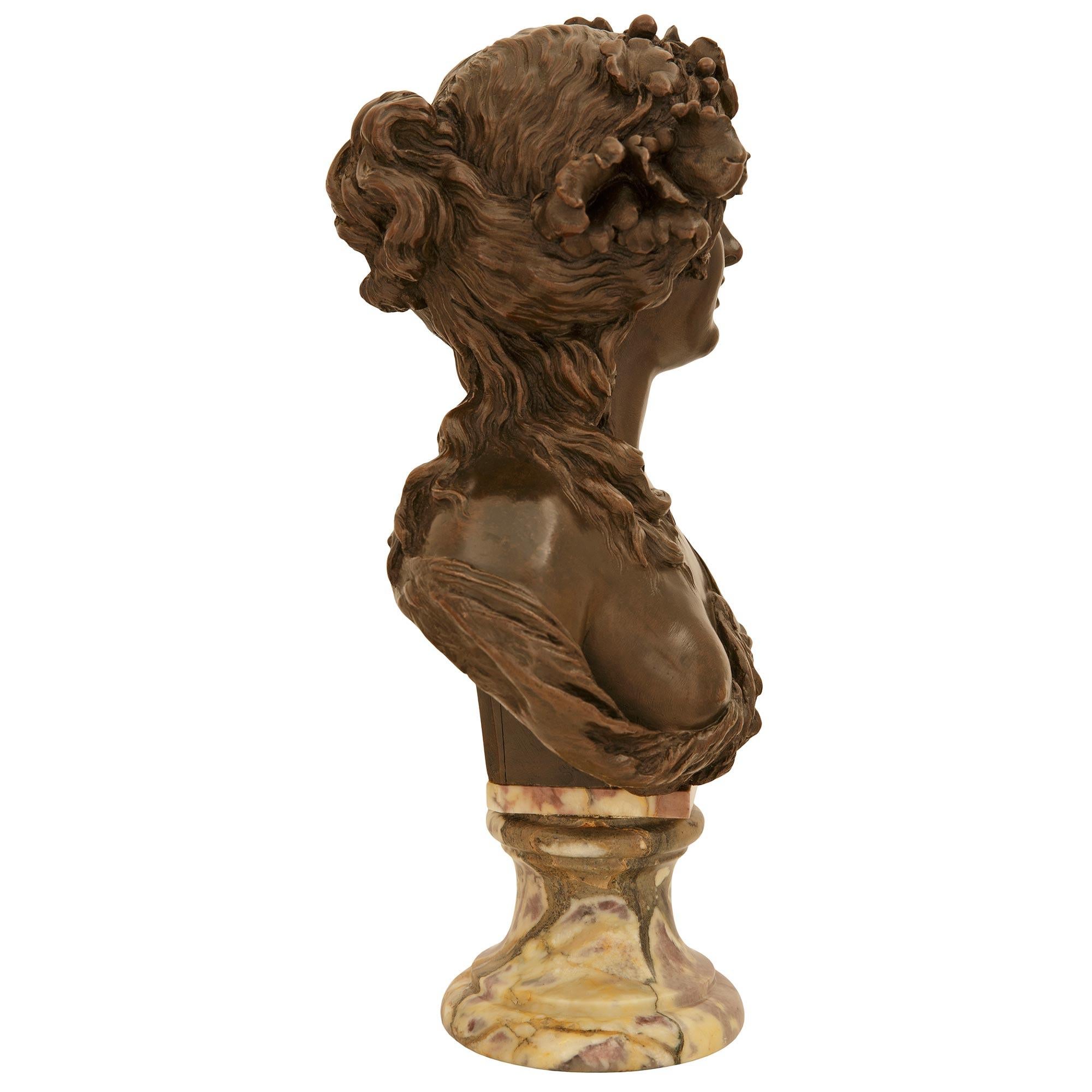 Fleur de Pêcher marble bust of a young Baccante, signed Marin, 1794 In Good Condition For Sale In West Palm Beach, FL