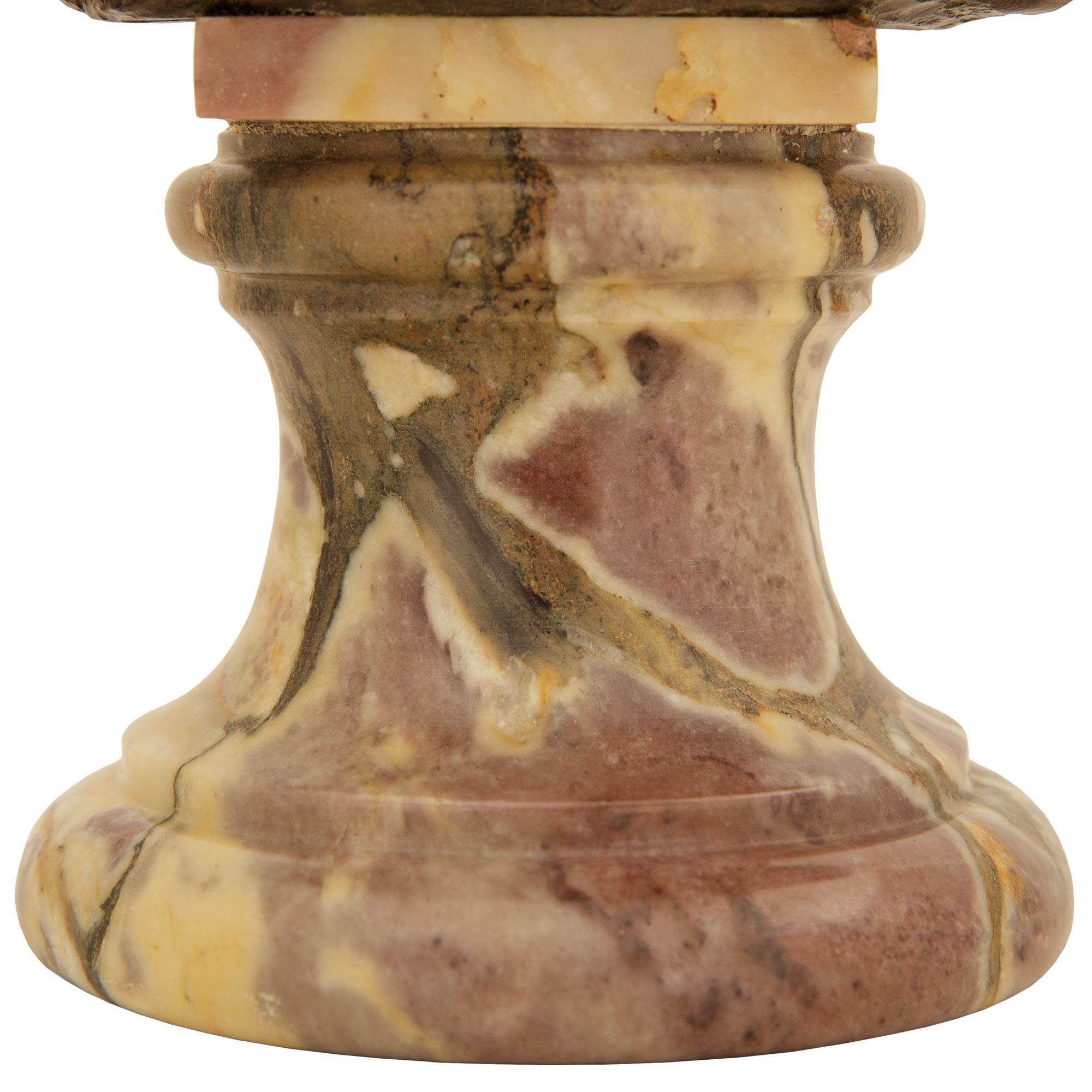 Fleur de Pêcher marble bust of a young Baccante, signed Marin, 1794 For Sale 2
