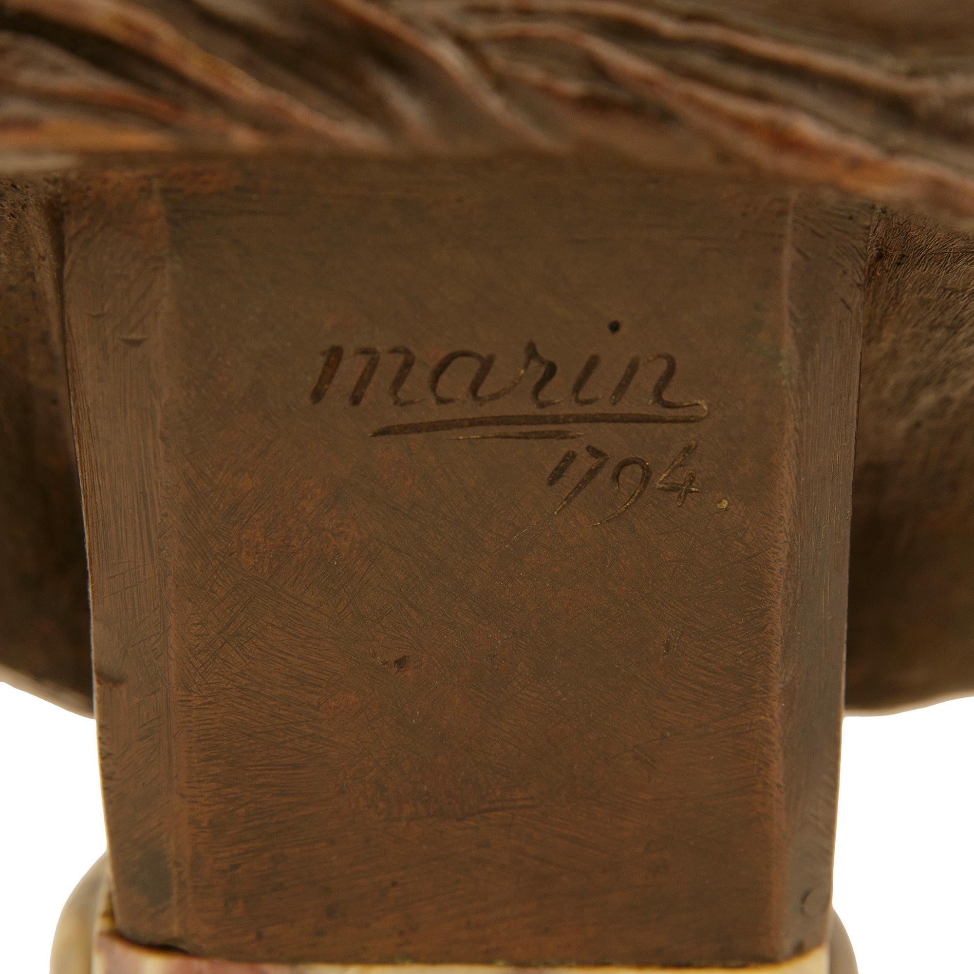 Fleur de Pêcher marble bust of a young Baccante, signed Marin, 1794 For Sale 3