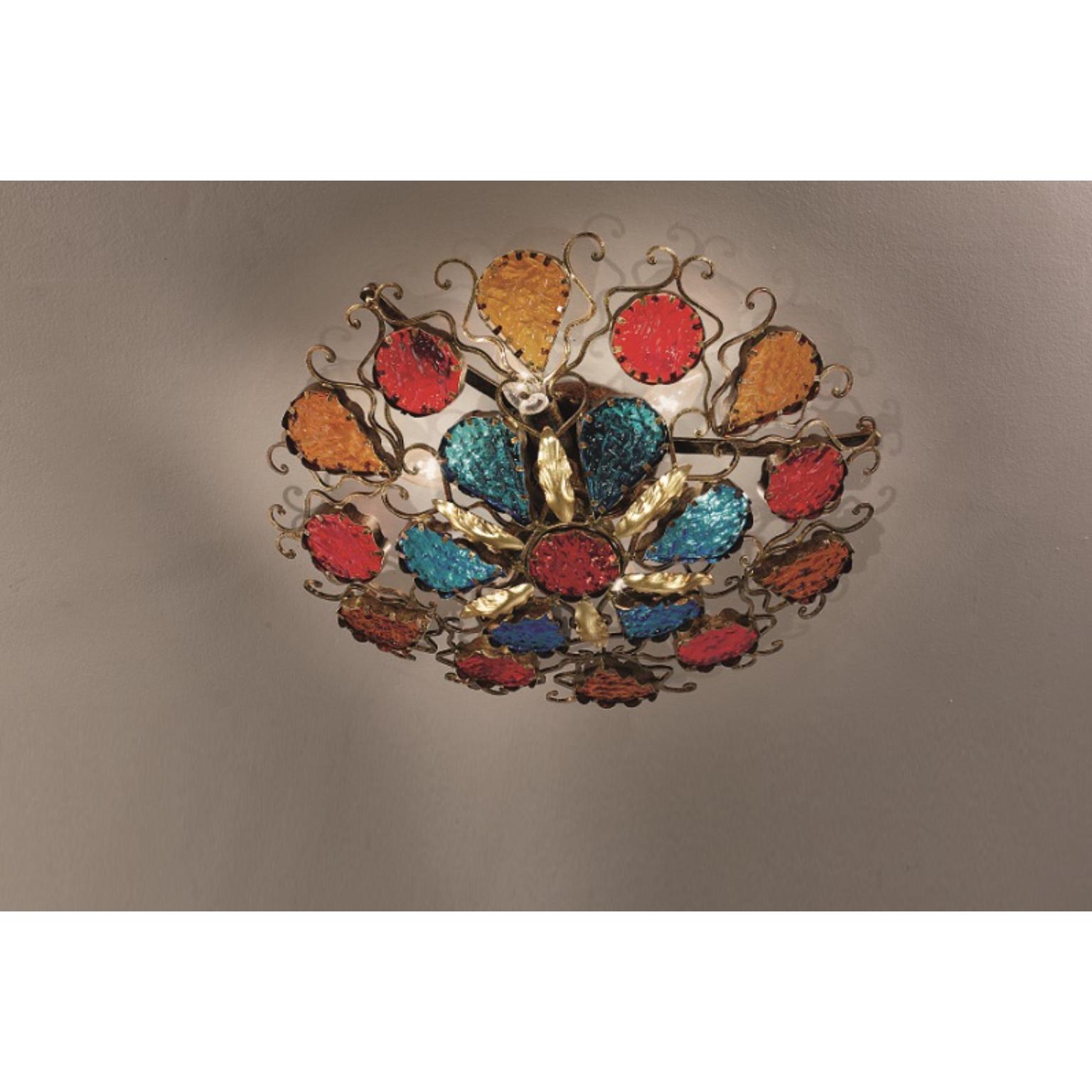Fleur Deco Ceiling Lamp by MM Lampadari
Dimensions: Ø 55 x H 17 cm.
Materials: Hammered poured glass.

All our lamps can be wired according to each country. If sold to the USA it will be wired for the USA for instance. Please contact us.

An ancient