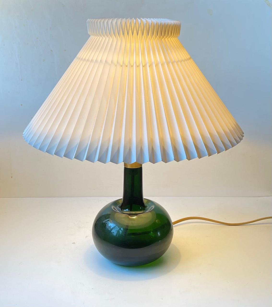 Scandinavian Modern Fleur, Deep Green Glass Table Lamp by Michael Bang for Holmegaard, 1970s