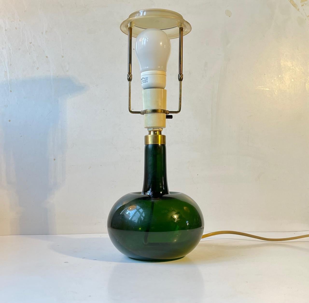 Danish Fleur, Deep Green Glass Table Lamp by Michael Bang for Holmegaard, 1970s