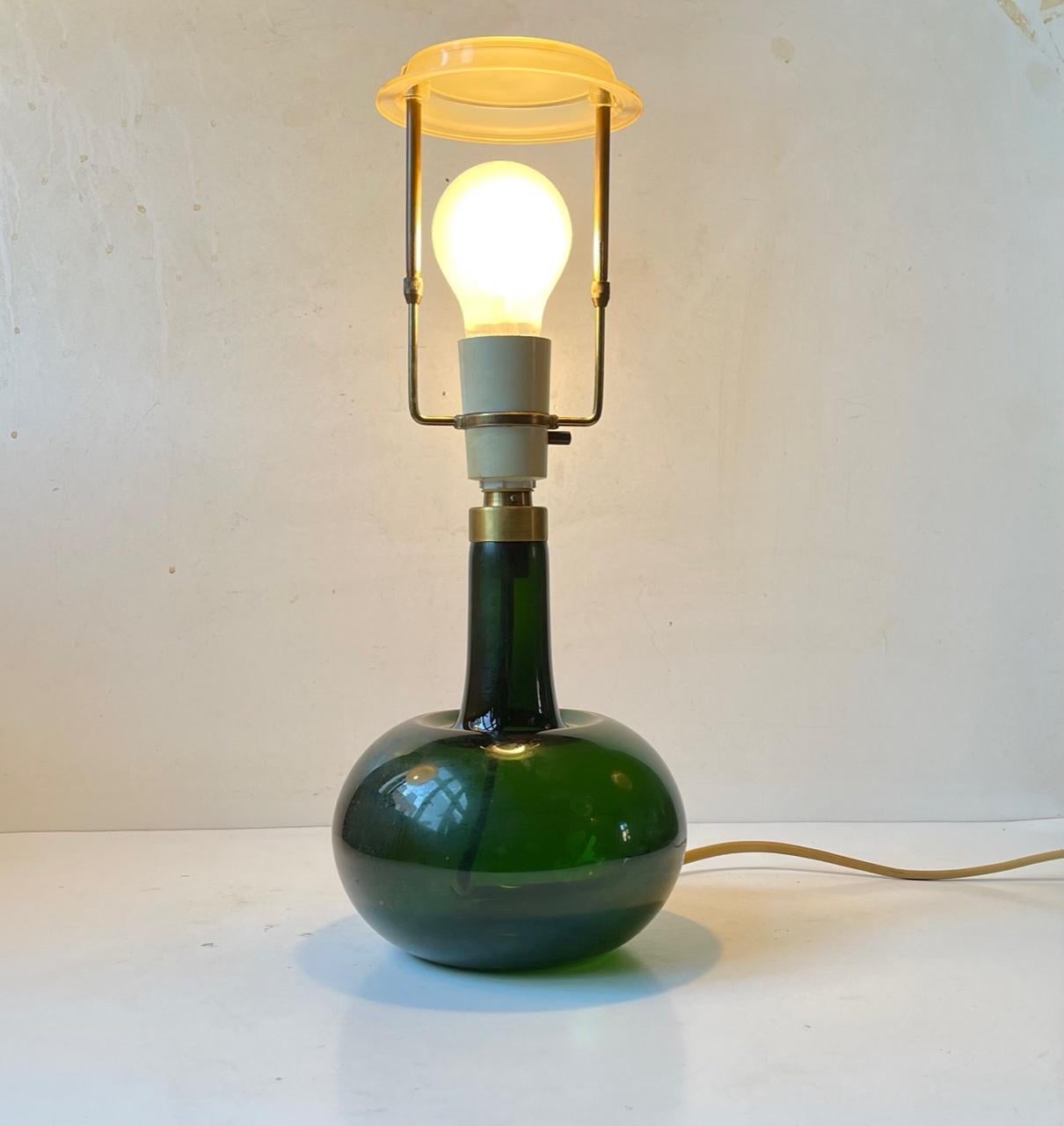Fleur, Deep Green Glass Table Lamp by Michael Bang for Holmegaard, 1970s In Good Condition In Esbjerg, DK