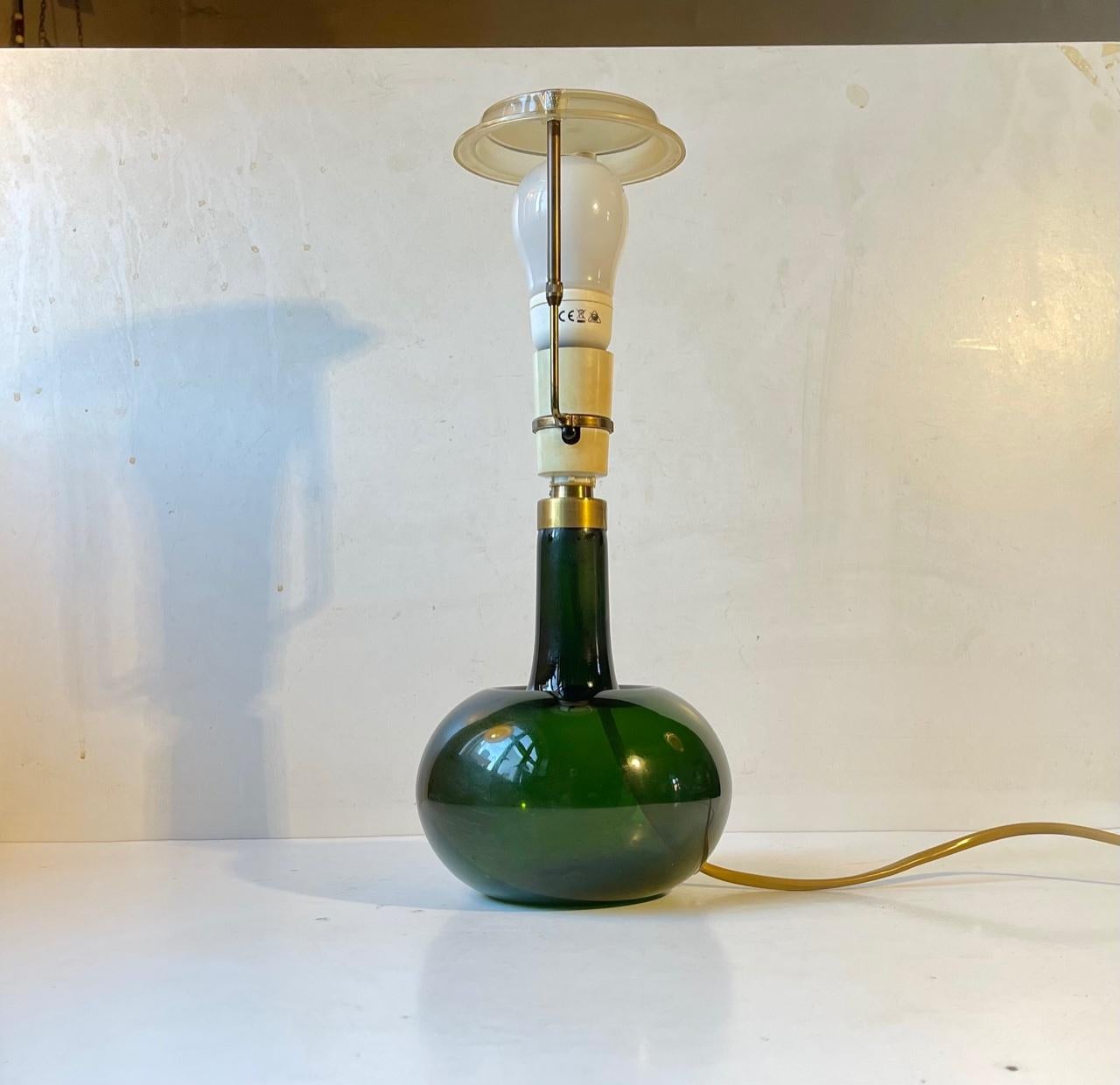 Blown Glass Fleur, Deep Green Glass Table Lamp by Michael Bang for Holmegaard, 1970s