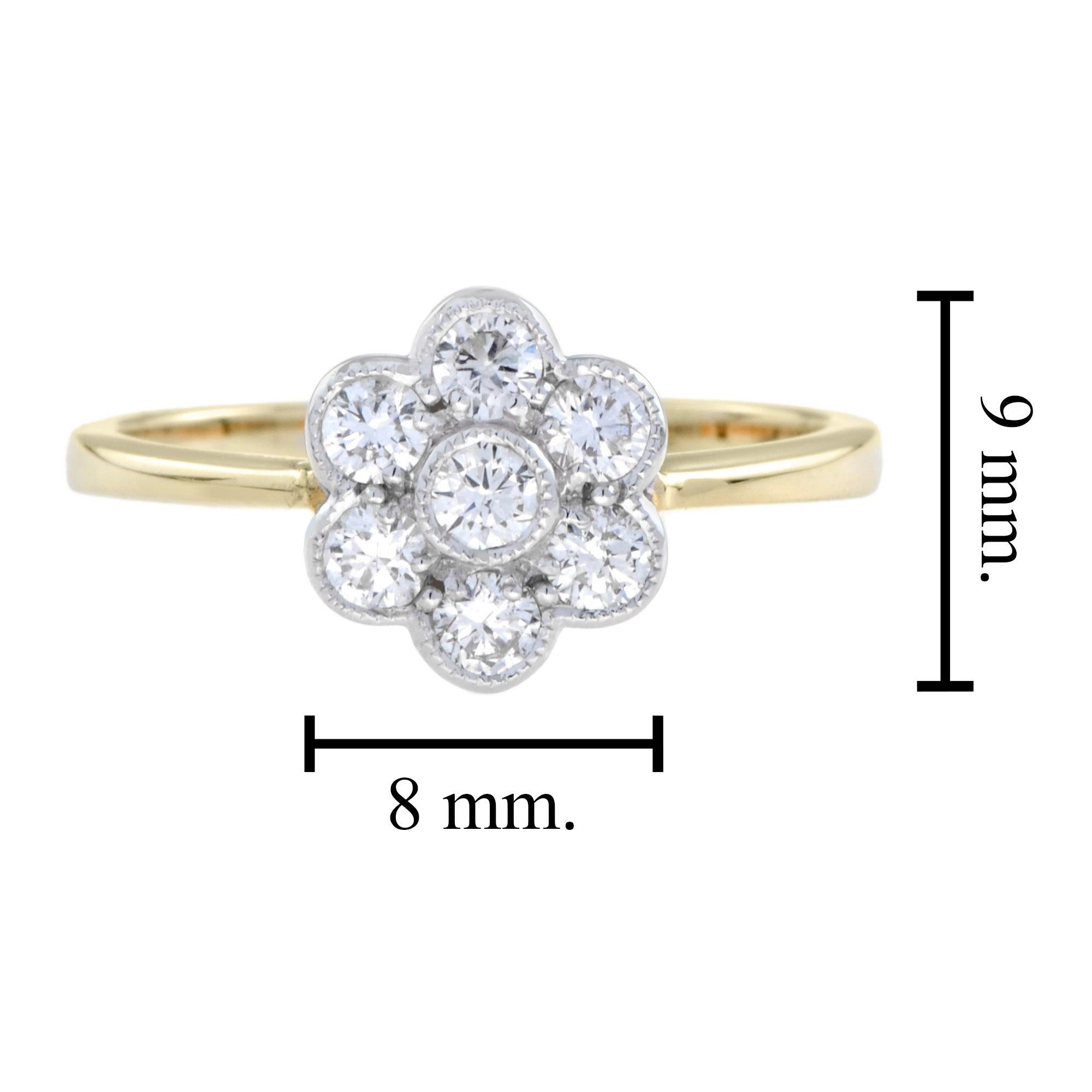 For Sale:  Fleur Diamond Cluster Ring in 14K White Top Yellow Edge 6