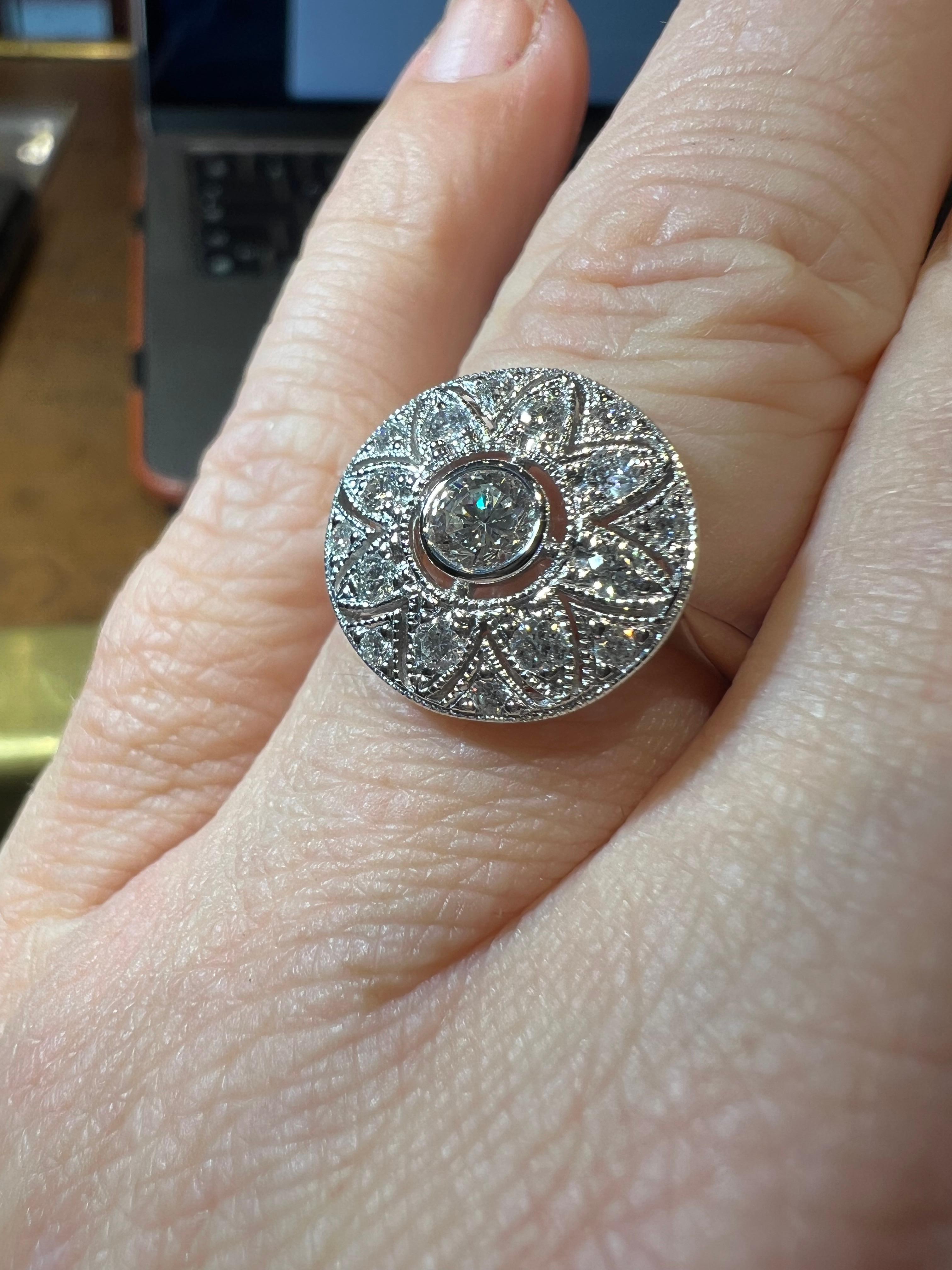 Artisan Ring “ROSACE motif” 0.58 carat pave diamonds 