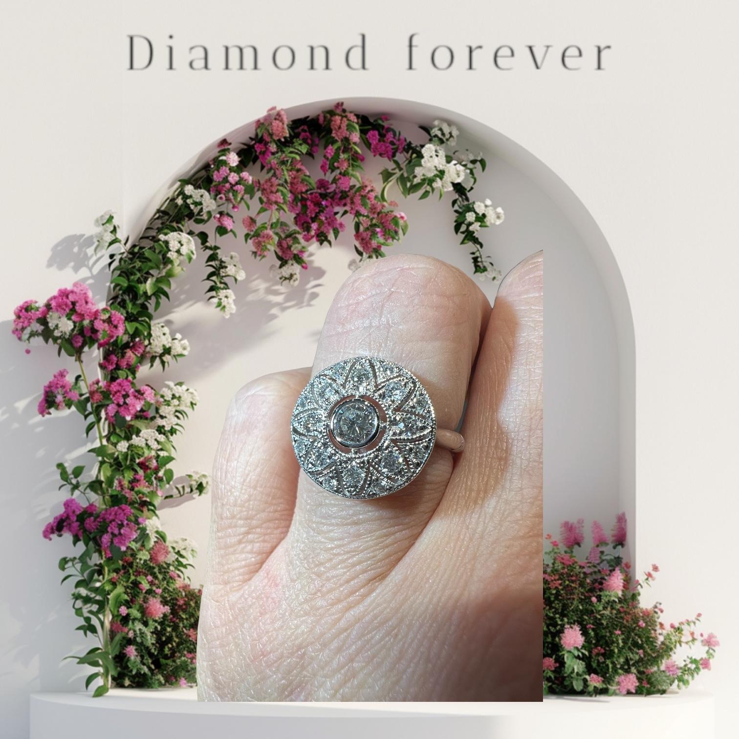 Ring “ROSACE motif” 0.58 carat pave diamonds 