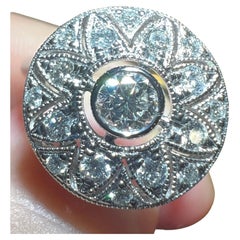 Vintage Ring “ROSACE motif” 0.58 carat pave diamonds "millegrain" setting  18 carat gold