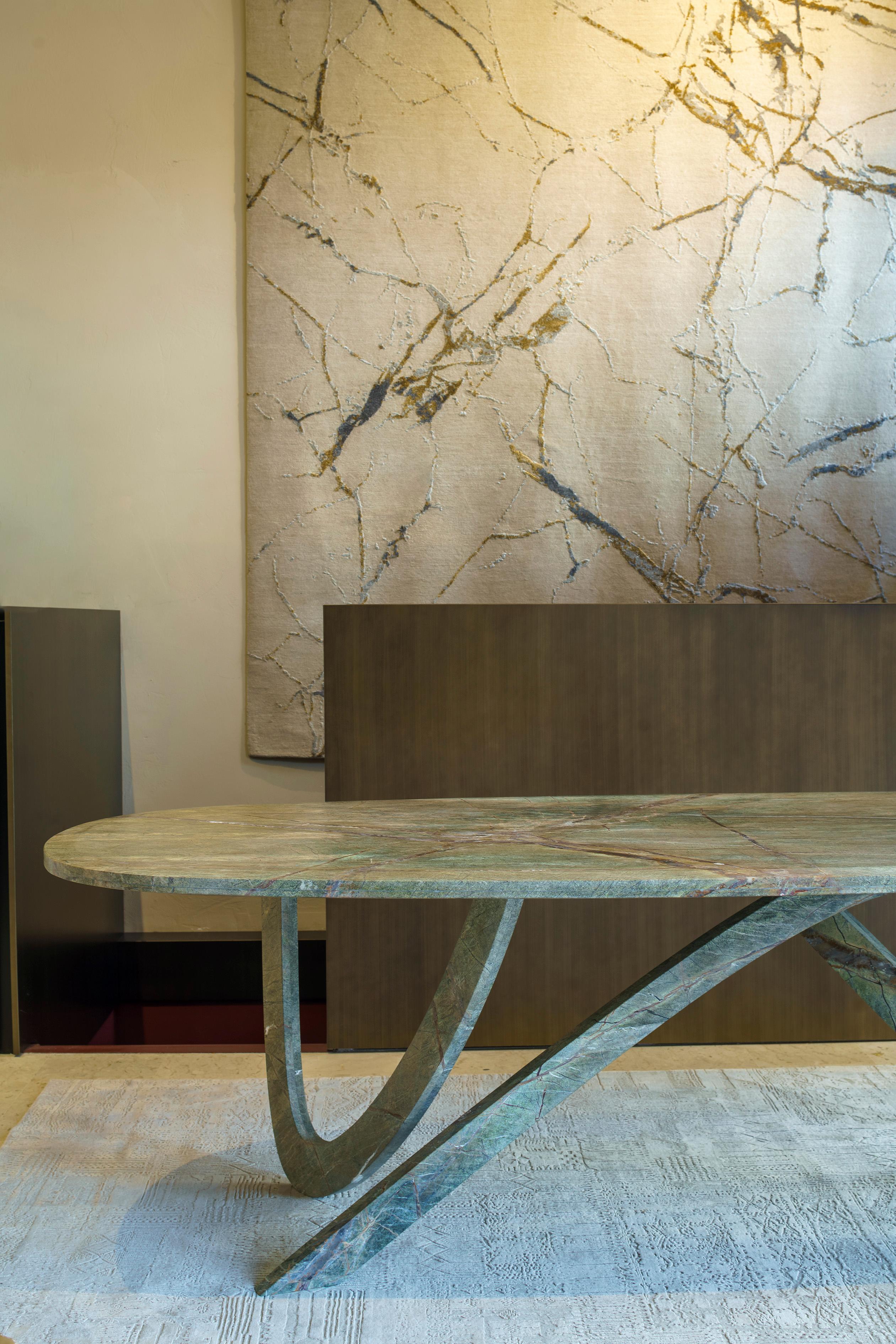 Italian Fleur Dining Table by Dam Atelier for Delvis Unlimited Green Marble  For Sale