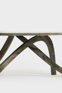 Fleur dining table in Picasso green marble and metal sheet by dAM Atelier