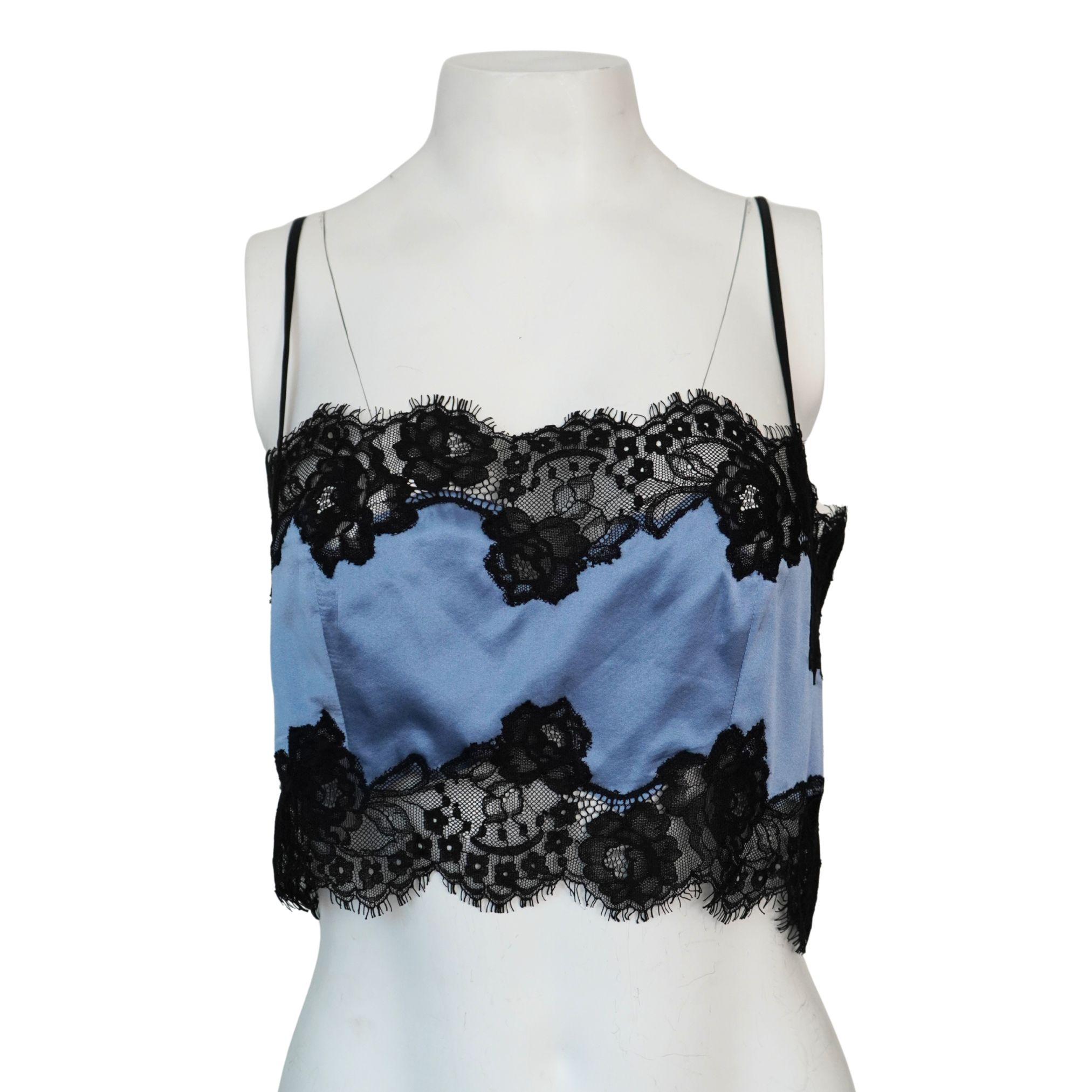 Fleur Du Mal - Canotta in pizzo blu e nero Fleur Du Mal
