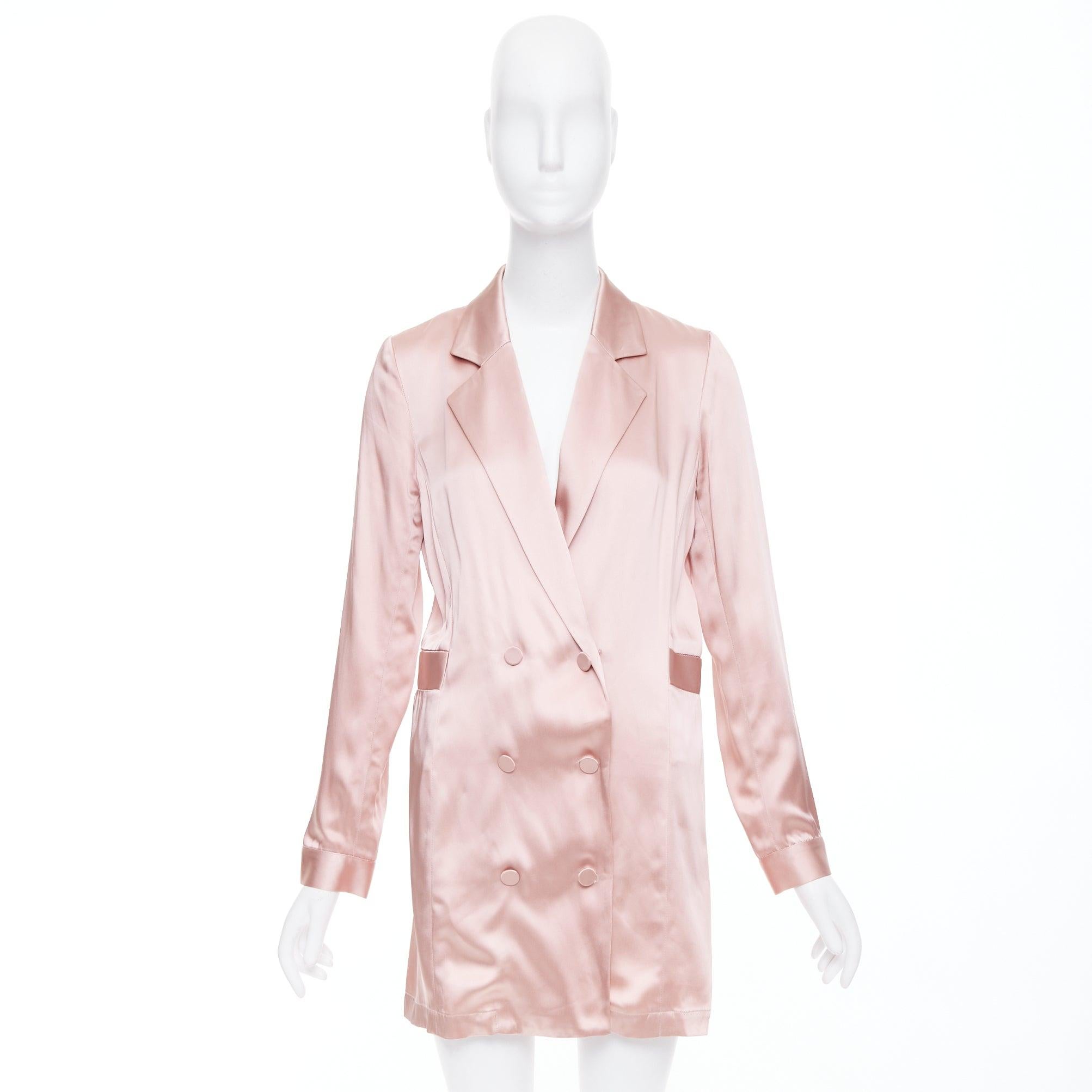 FLEUR DU MAL abrigo blazer largo con bolsillos de seda rosa US0 XS Beige en venta
