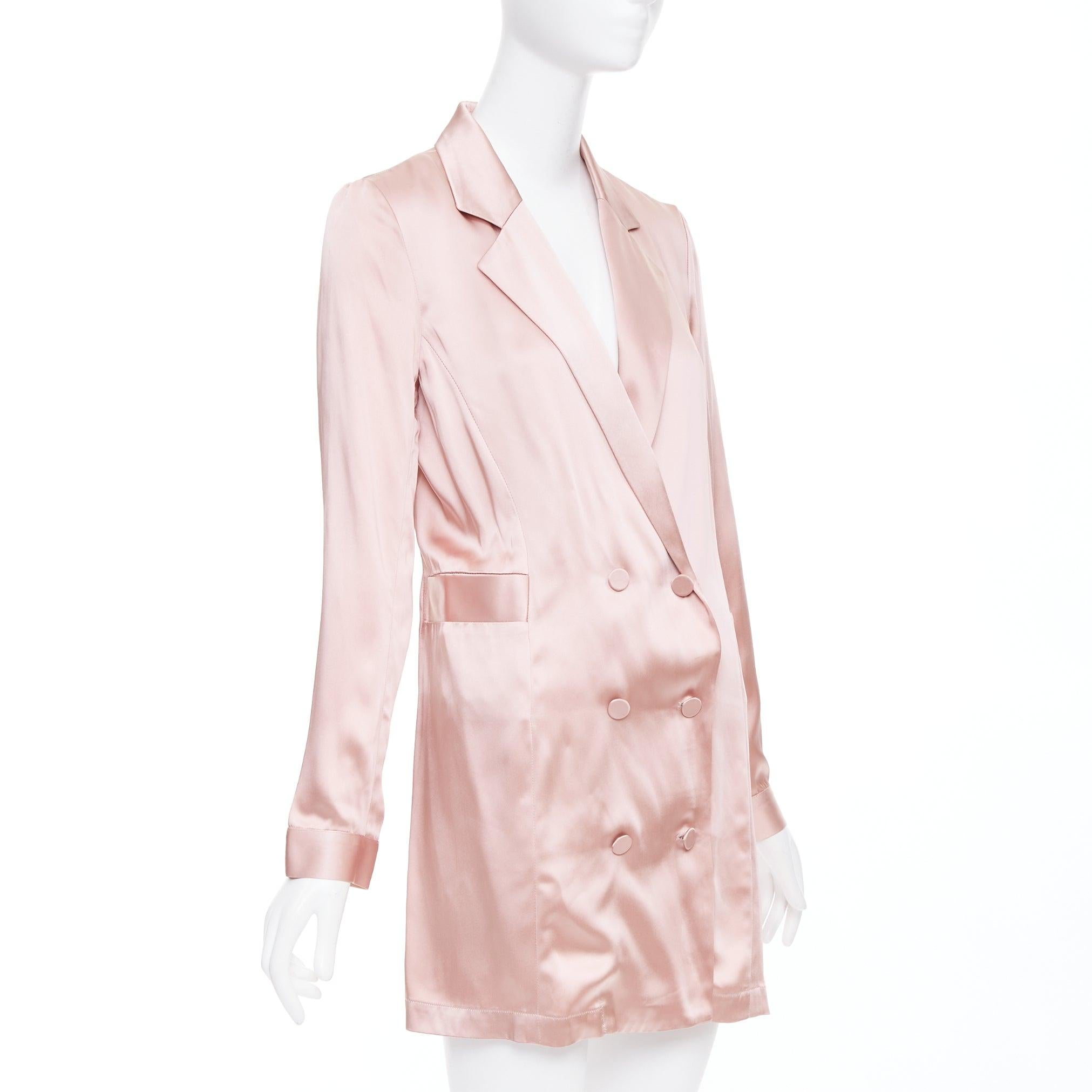 FLEUR DU MAL abrigo blazer largo con bolsillos de seda rosa US0 XS en Bueno estado para la venta en Hong Kong, NT