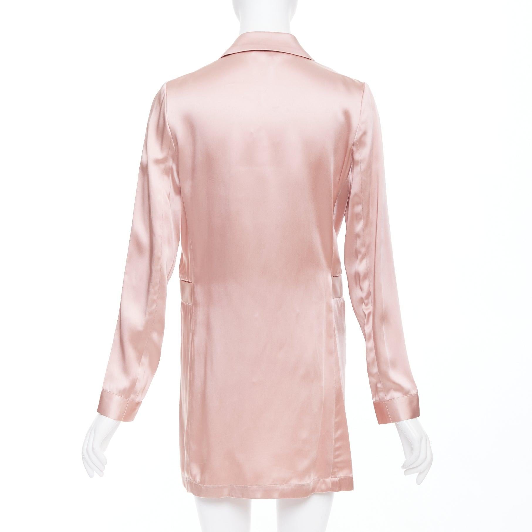 FLEUR DU MAL abrigo blazer largo con bolsillos de seda rosa US0 XS en venta 1