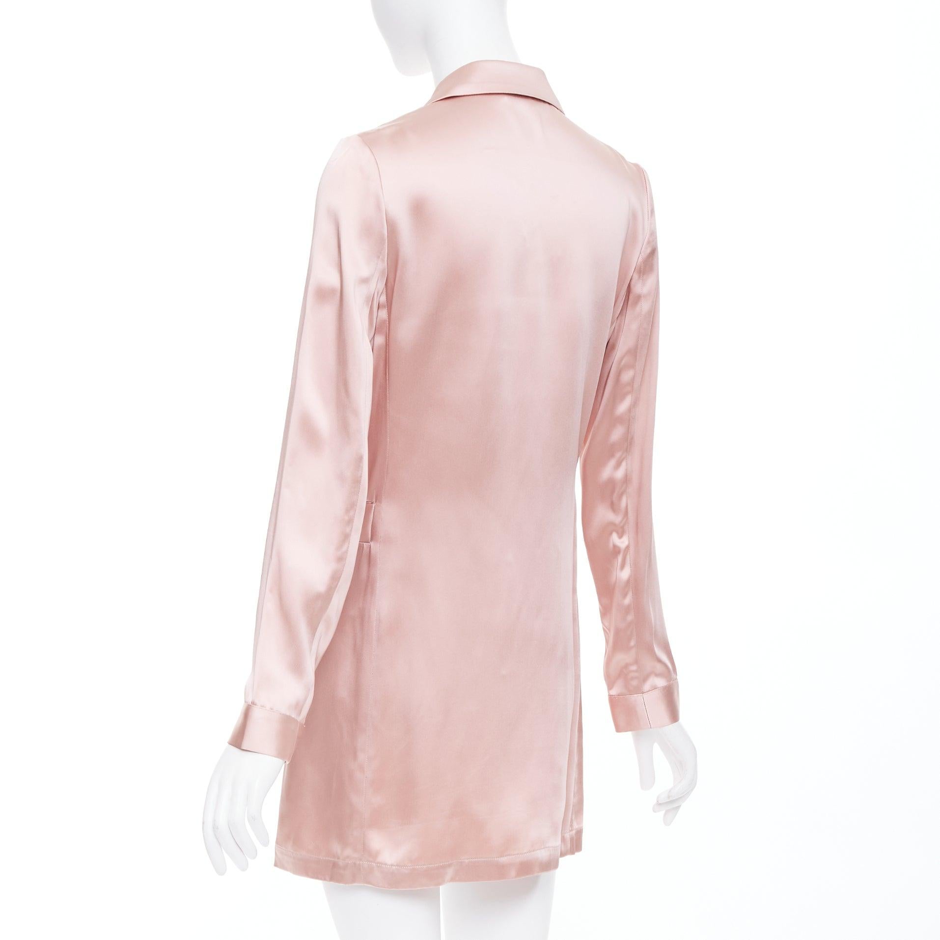 FLEUR DU MAL abrigo blazer largo con bolsillos de seda rosa US0 XS en venta 2