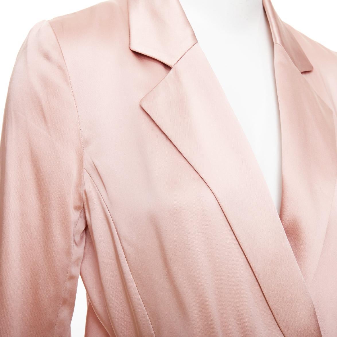 FLEUR DU MAL abrigo blazer largo con bolsillos de seda rosa US0 XS en venta 3