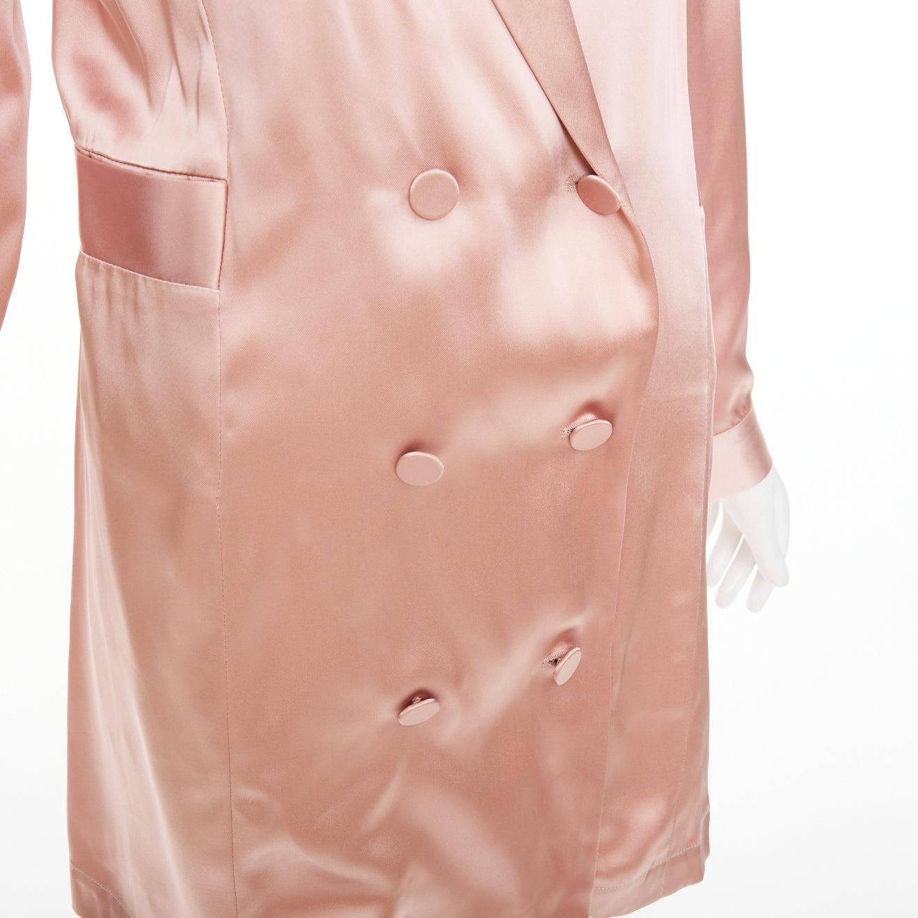FLEUR DU MAL abrigo blazer largo con bolsillos de seda rosa US0 XS en venta 4