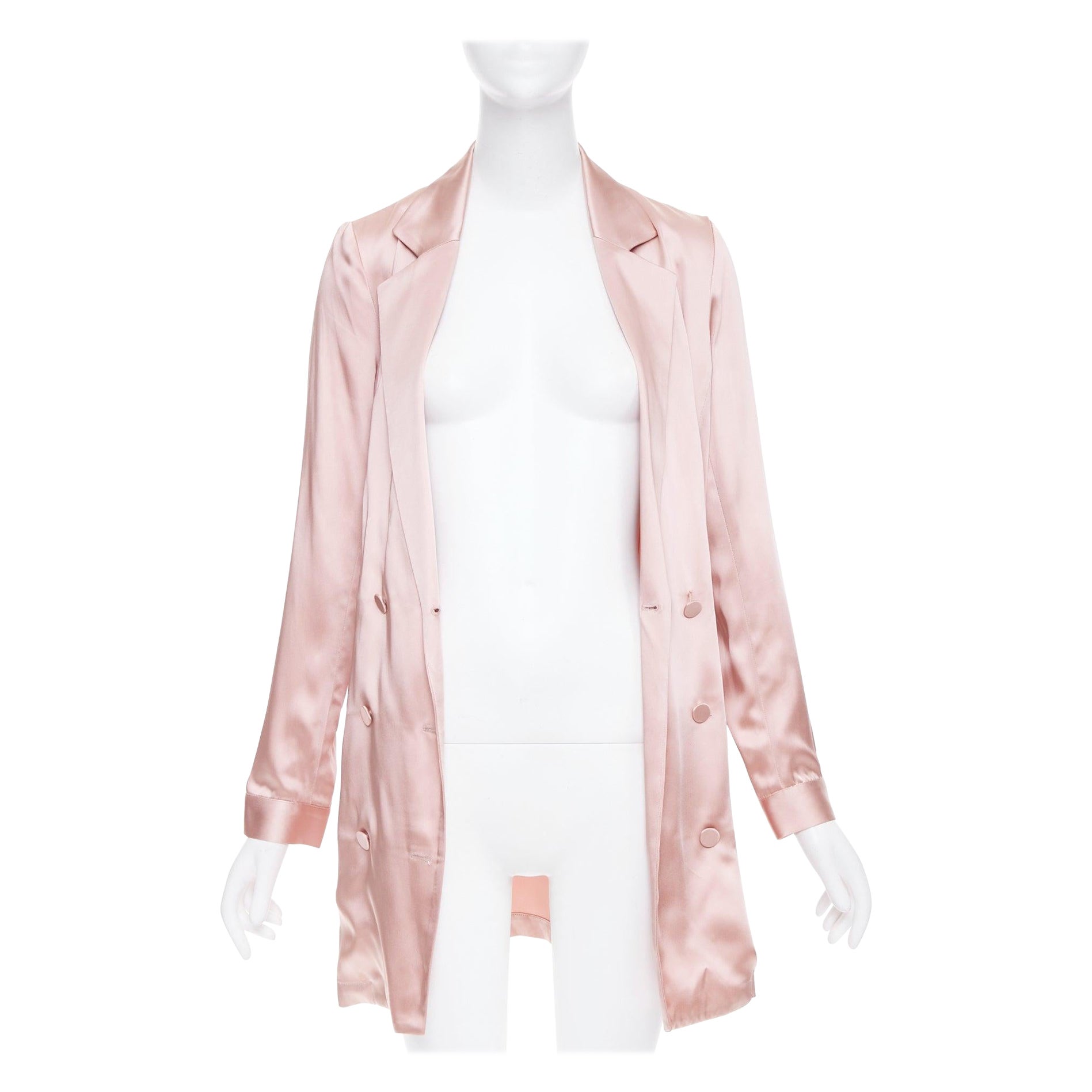 FLEUR DU MAL abrigo blazer largo con bolsillos de seda rosa US0 XS