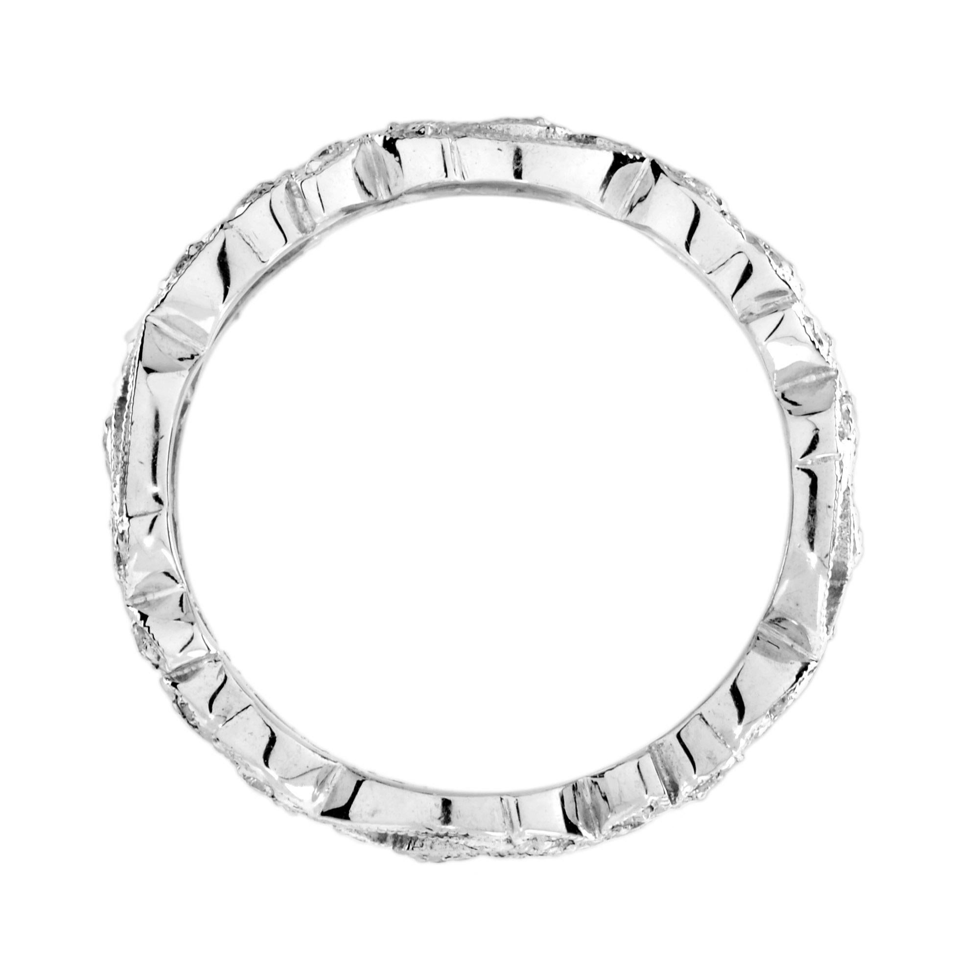 For Sale:  Filigree Diamond Eternity Band Ring in 18K White Gold 4