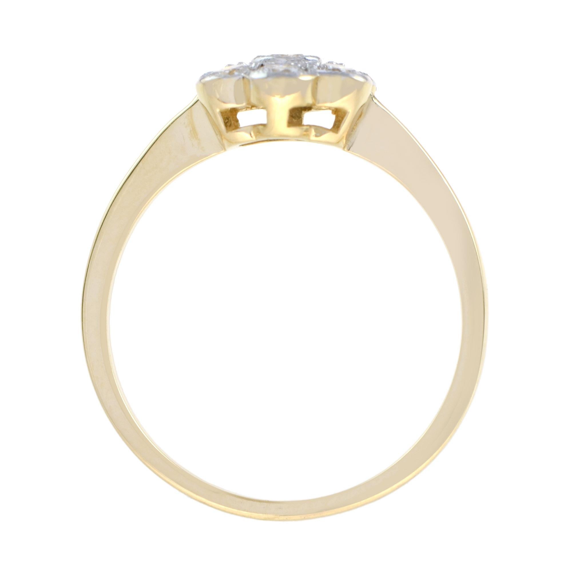 Bague et boucles d'oreilles Fleur Floral Cluster Diamonds en or jaune 14K Pour femmes en vente