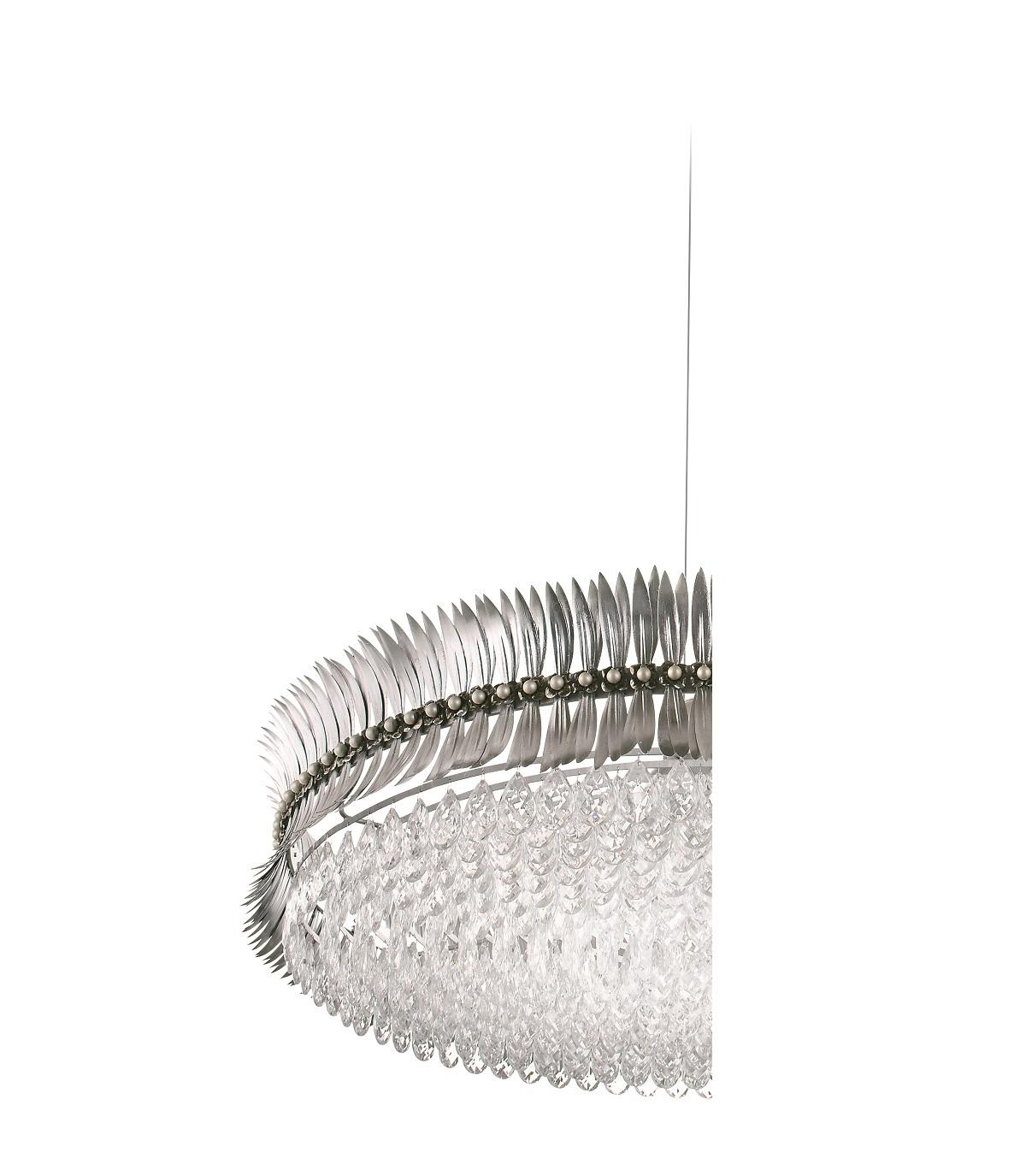 Lampada a sospensione Fleur Leaves di MM Lampadari
Dimensioni: Ø 60 x H. 150 cm. 
Materiali: Vetro e metallo.

Sono disponibili diverse finiture di metallo. Tutte le nostre lampade possono essere cablate a seconda del Paese. Se viene venduto negli