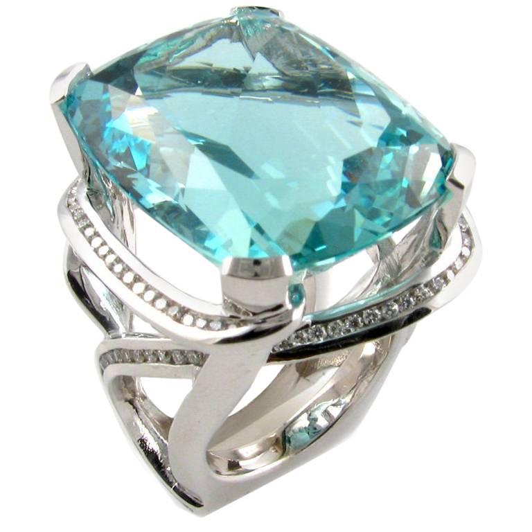 Fleur Marine, Mermaids Most Beautiful Jewel Aquamarine Diamond Ring For Sale