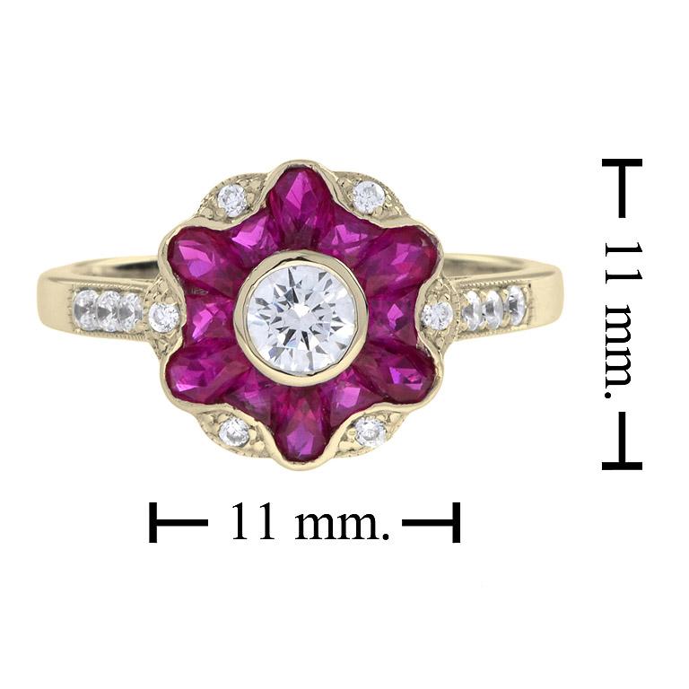 For Sale:  Natural Ruby and Diamond Art Deco Ring in 18K Yellow Gold 7