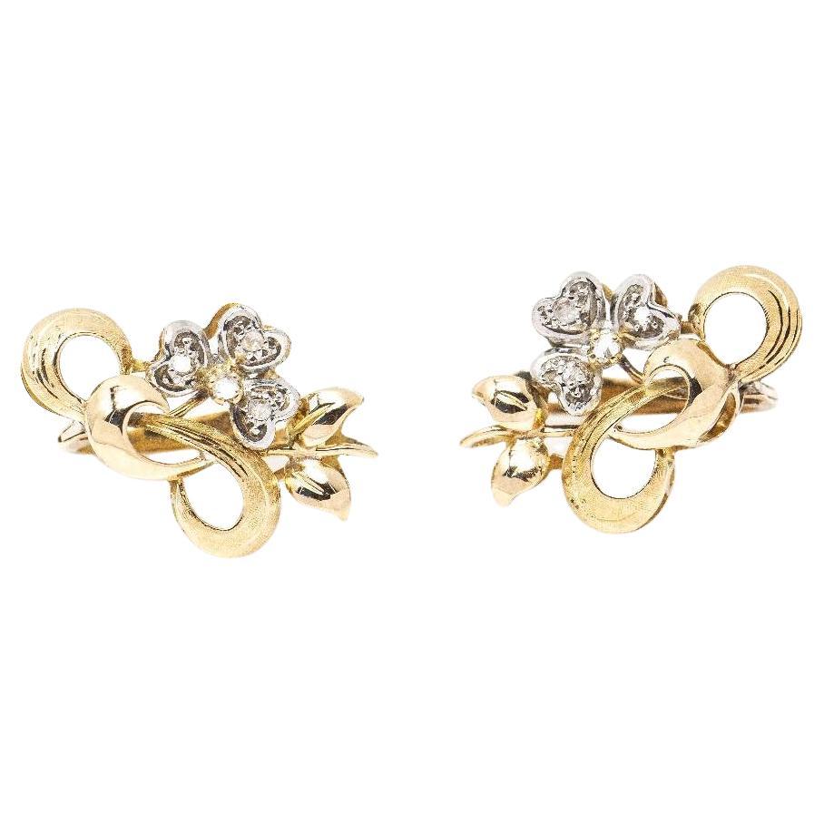 FLEUR NOUVEAU Earrings in Gold and Platinum For Sale
