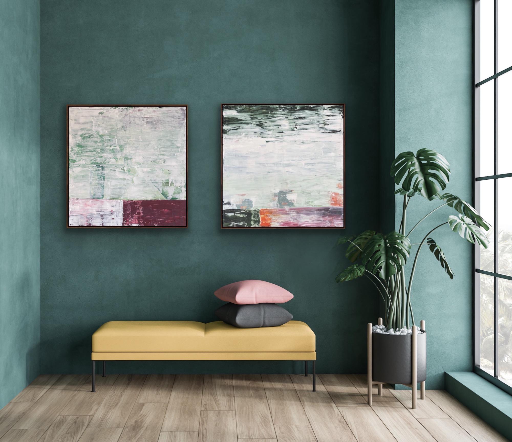 Herbst-Sonnenaufgang und drei Gefäße Diptychon, Gemälde im abstrakten Stil im Angebot 6