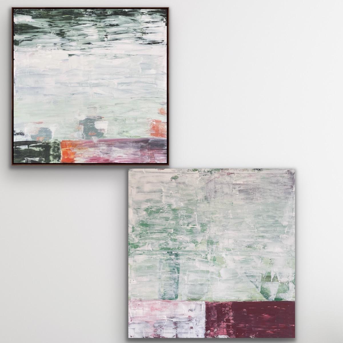 Herbst-Sonnenaufgang und drei Gefäße Diptychon, Gemälde im abstrakten Stil