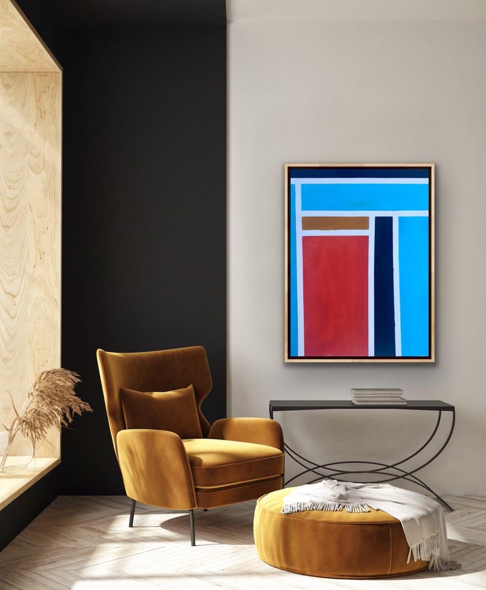 Blue and Orange Space 2 by Fleur Park, Original painting, Abstract art - Brown Interior Painting by Fleur Park 