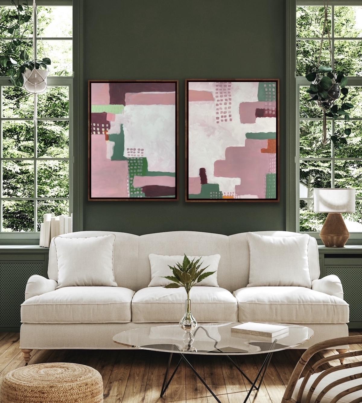 Città contro campagna II, Fleur Park, Quadro originale, Dittico, Arte astratta in vendita 3