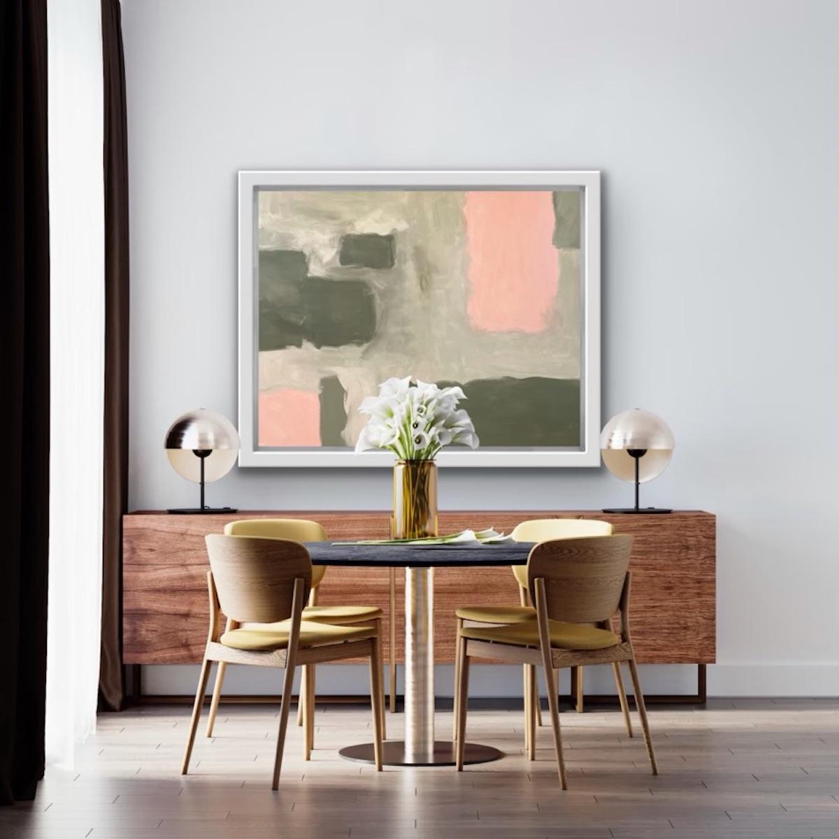 Campos rosas y verdes - Landscape Painting Beige de Fleur Park